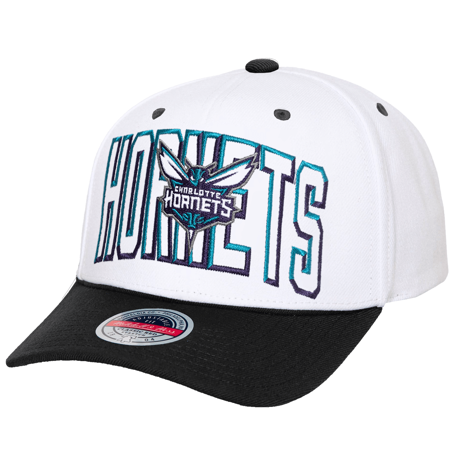 Charlotte Hornets Mitchell & Ness NBA Bevel Classic Red Snapback Hat - White