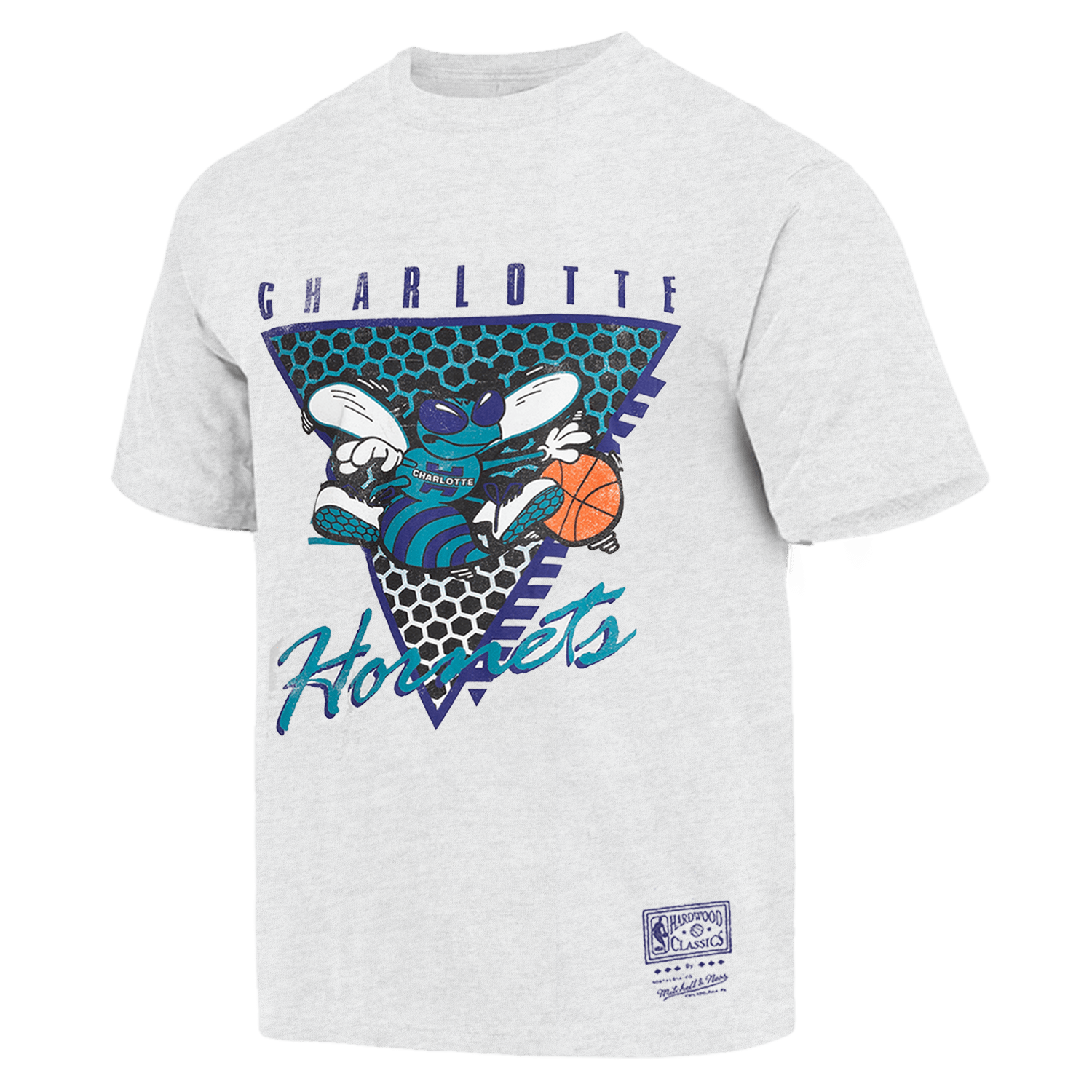 Charlotte Hornets Mitchell & Ness NBA Tri Logo Vintage T-Shirt - Silver Marle