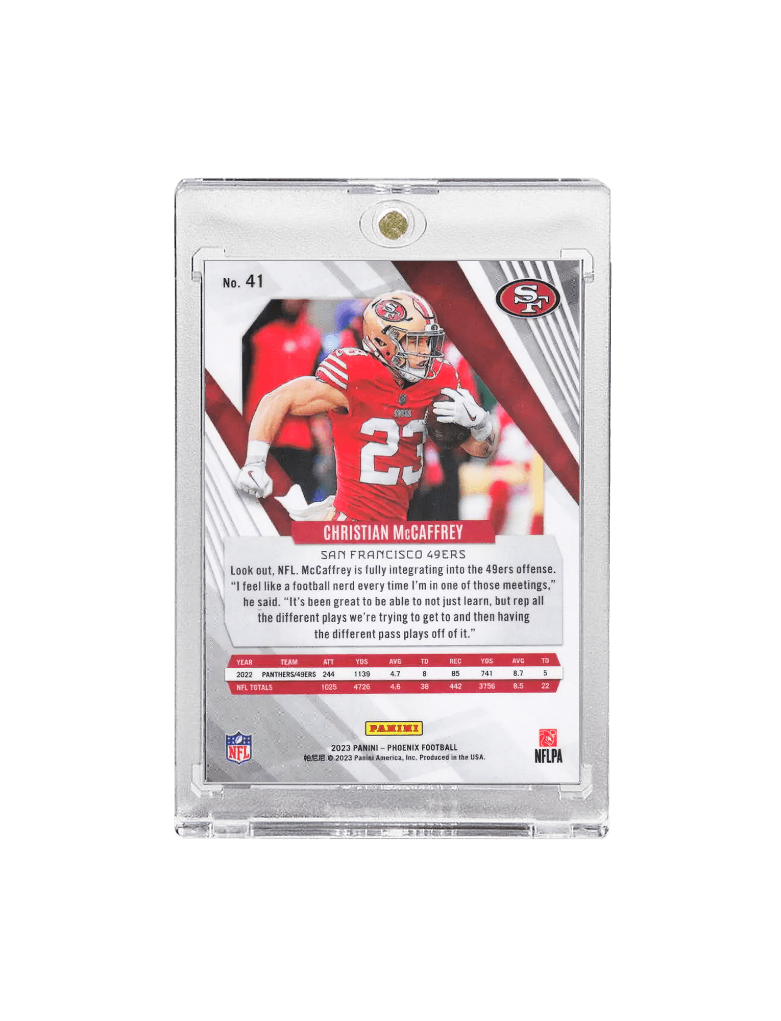 Christian McCaffrey San Francisco 49ers Panini 23 Phoenix Colour Burst 41 Card