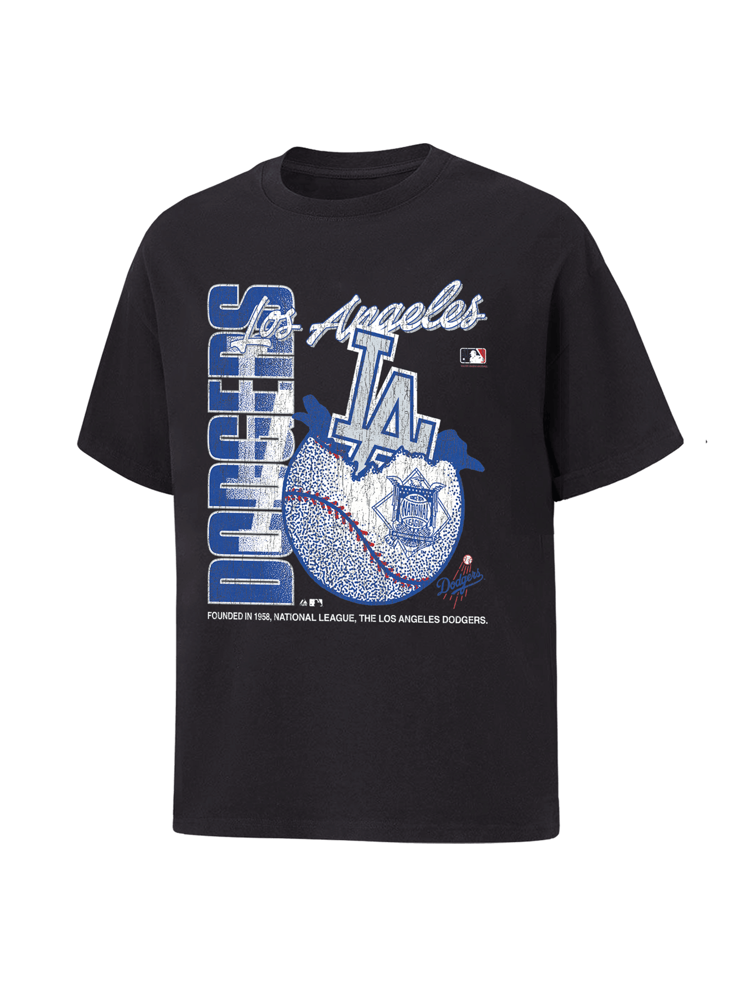 Los Angeles Dodgers Majestic MLB Burst Ball Vintage T-Shirt - Washed Black