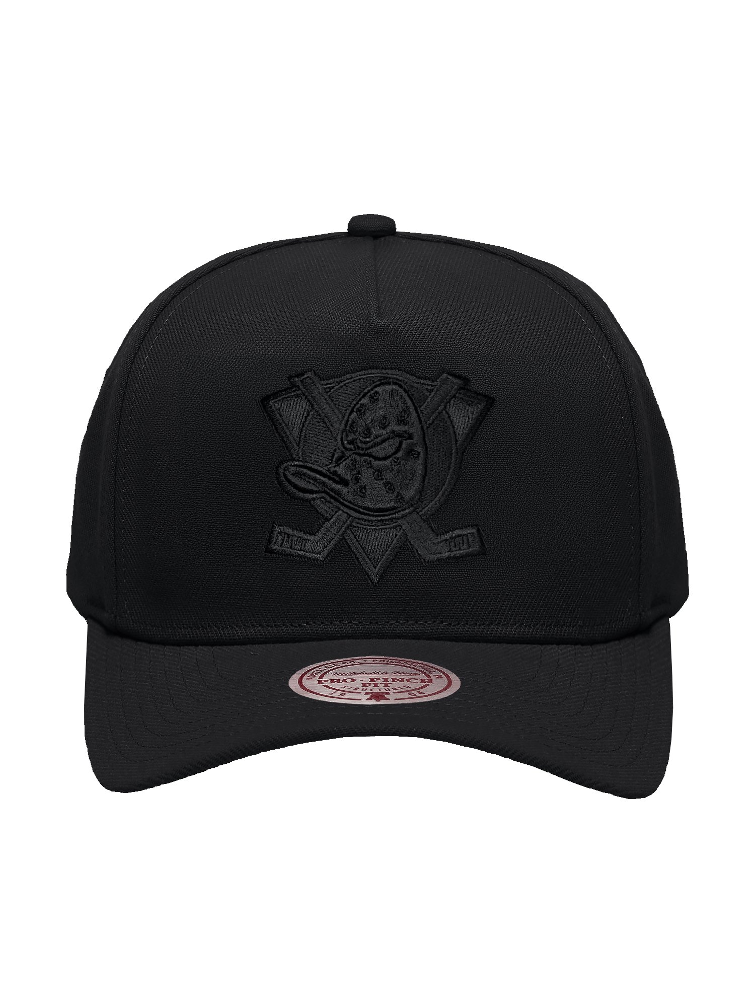 Anaheim Ducks Mitchell & Ness NHL Black On Black Pro Pinch Snapback Hat