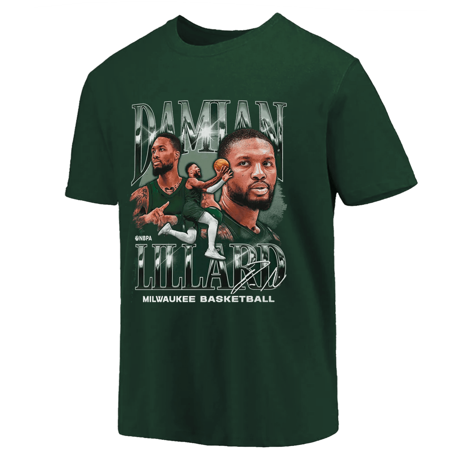 Damian Lillard Milwaukee 500 Level NBA Montage T-Shirt - Green