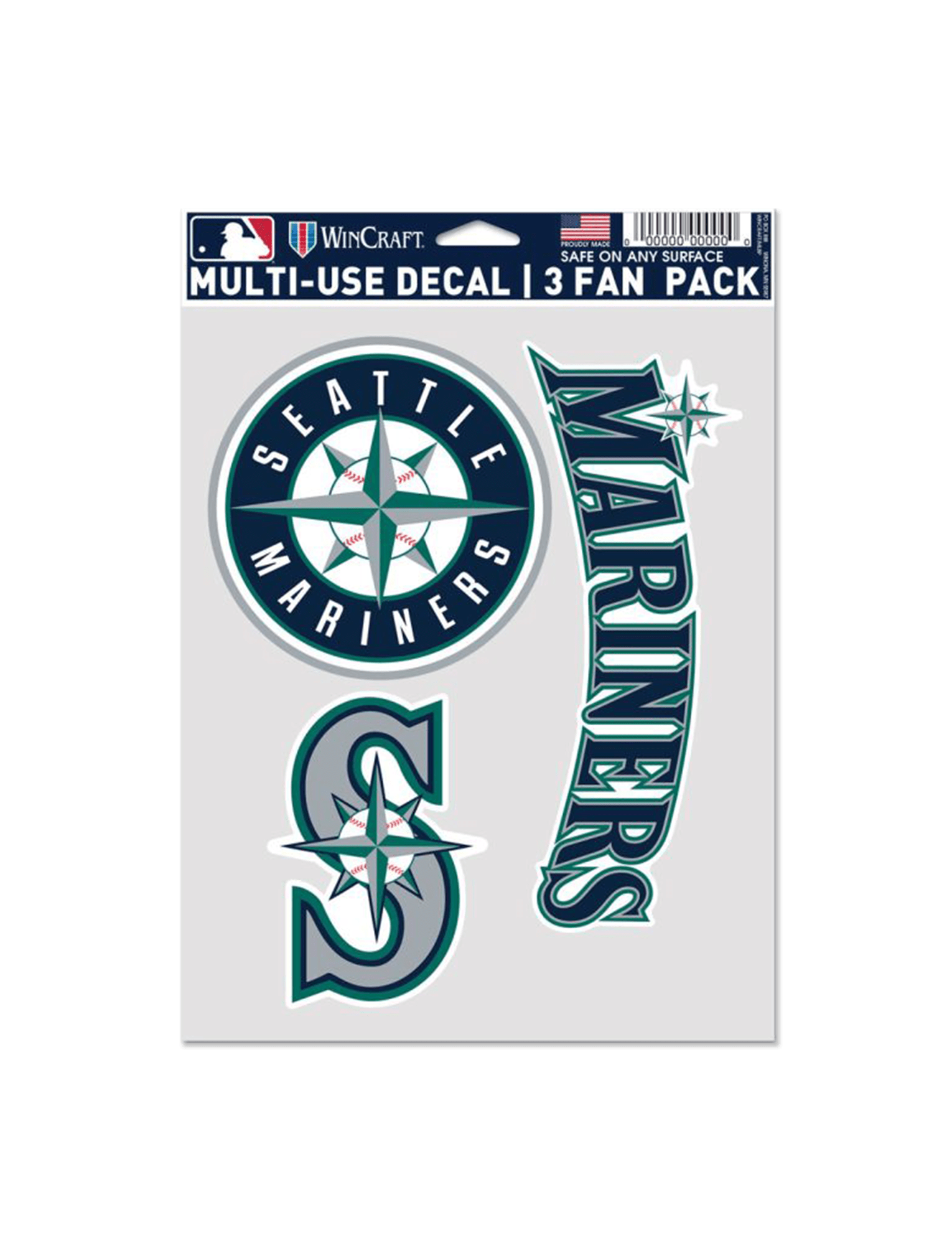 Seattle Mariners Wincraft MLB Team 3 Pack Decal Set