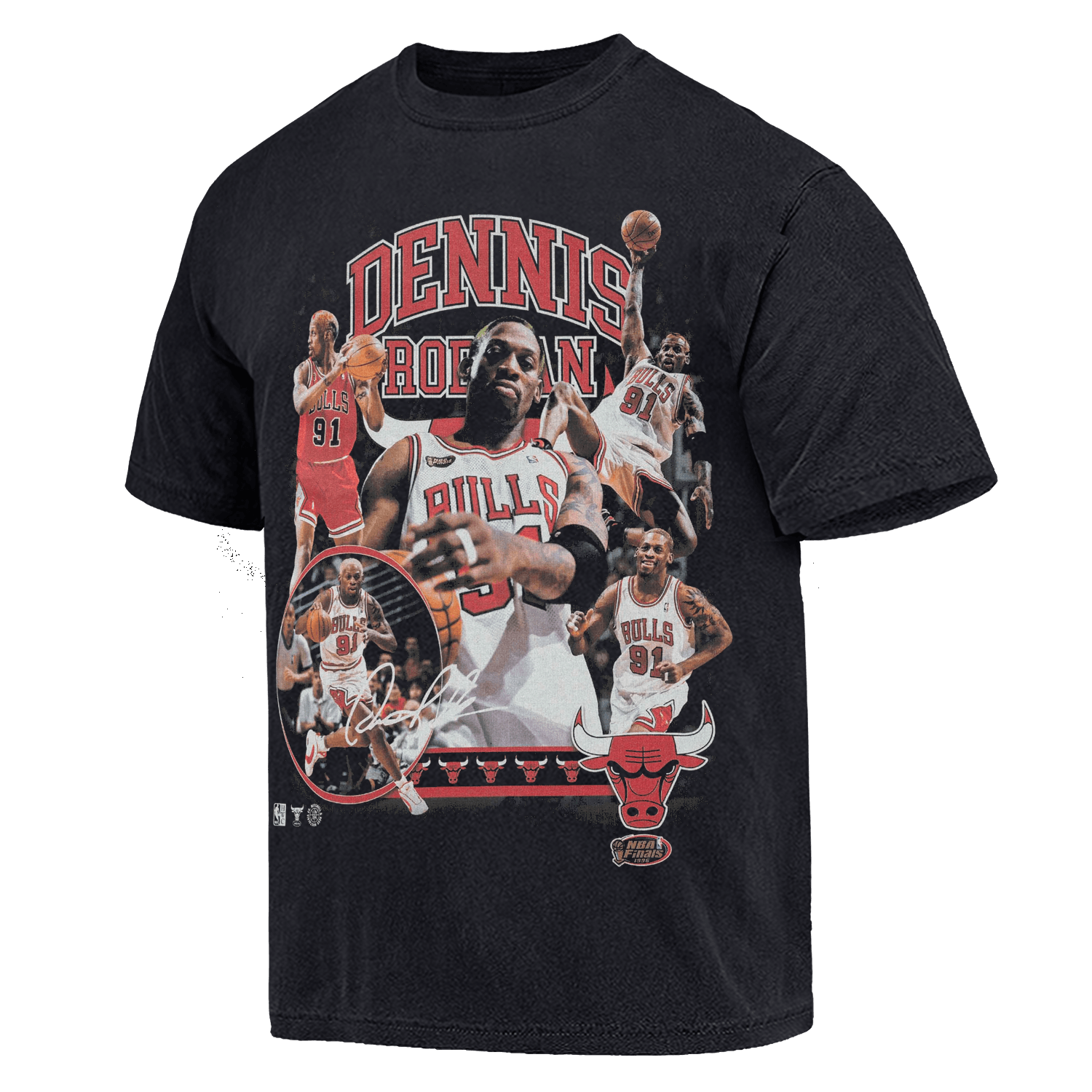 Dennis Rodman Chicago Bulls Mitchell & Ness NBA Homage Vintage T-Shirt - Faded Black
