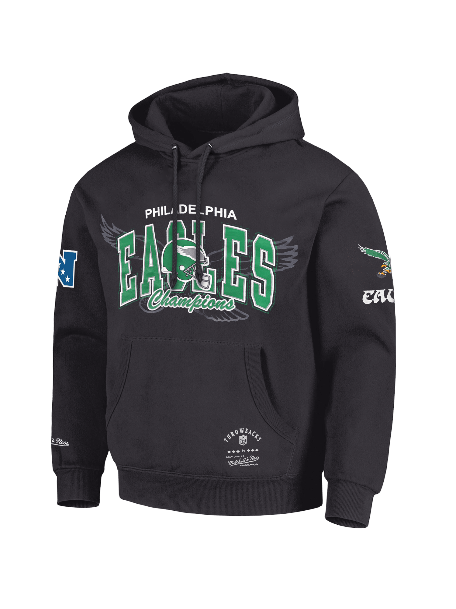 Philadelphia Eagles Mitchell & Ness NFL Arch Helmet Vintage Hoodie - Washed Black