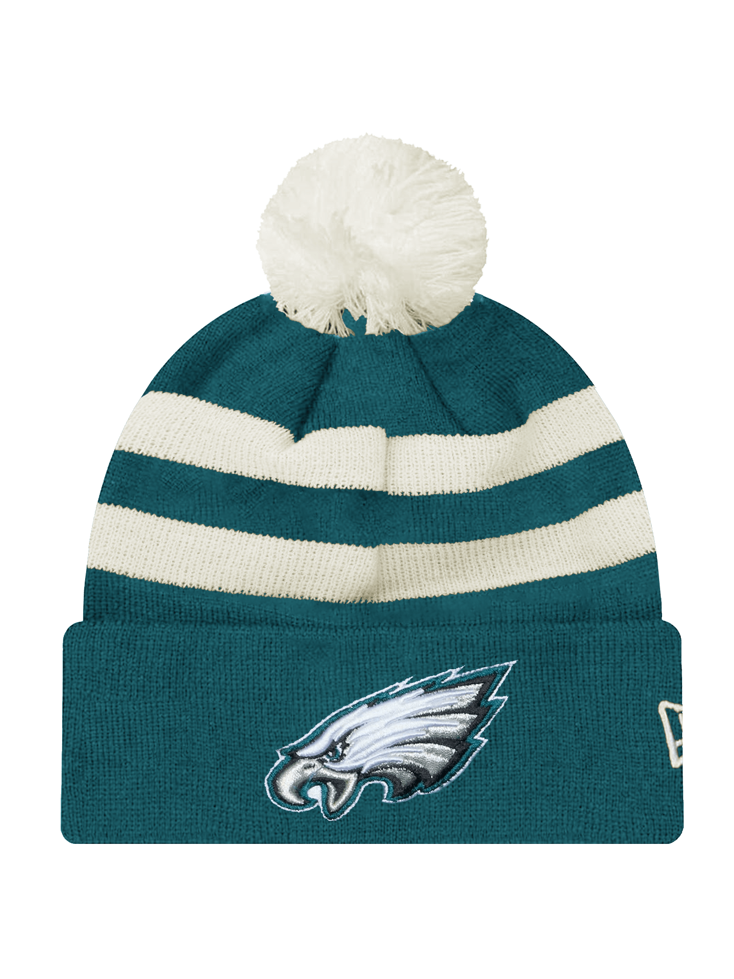 Philadelphia Eagles New Era NFL Ivory Stripe Pom Knit Beanie - Gren