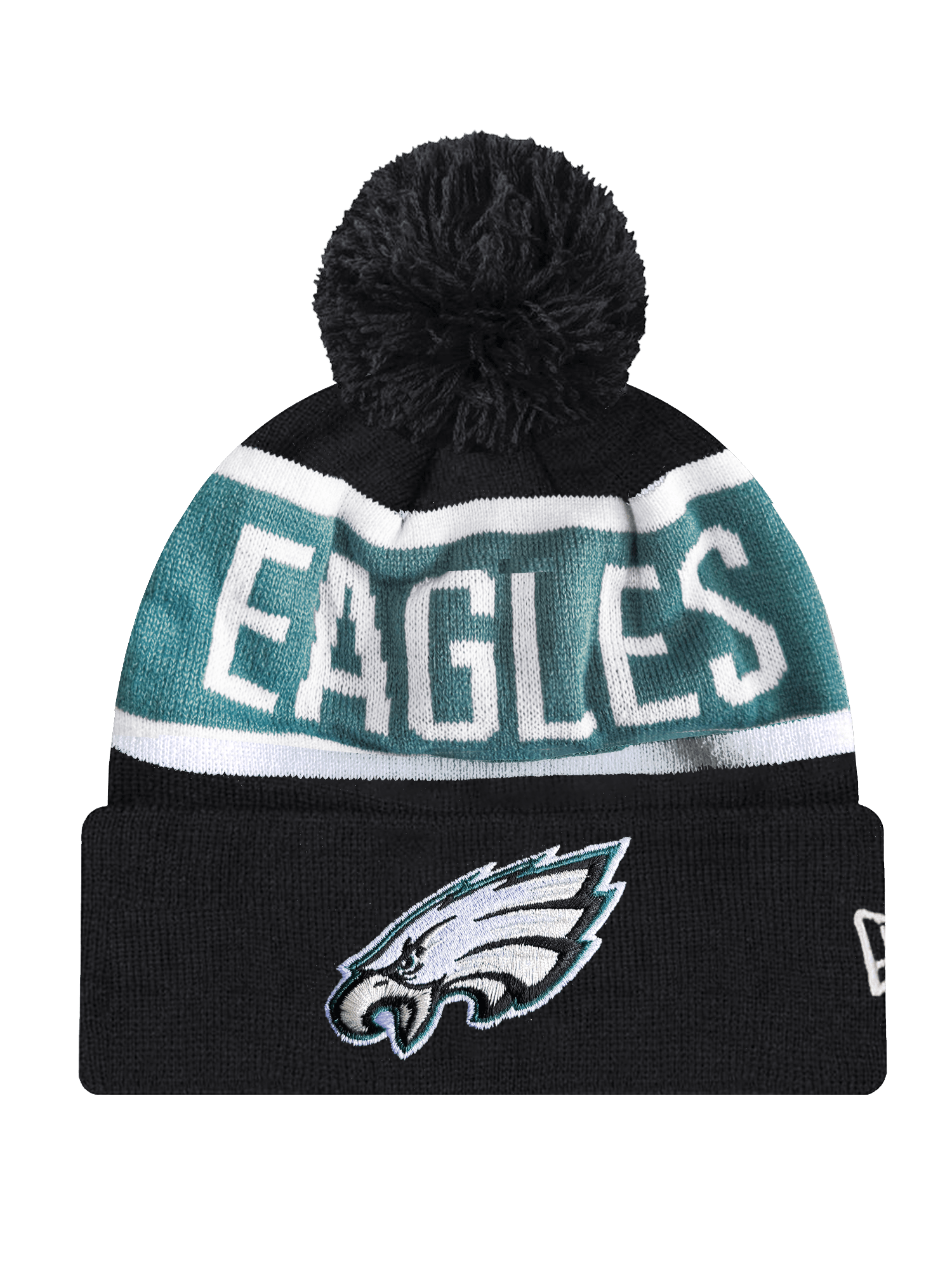 Philadelphia Eagles New Era NFL Team Spell Pom Knit Beanie - Black