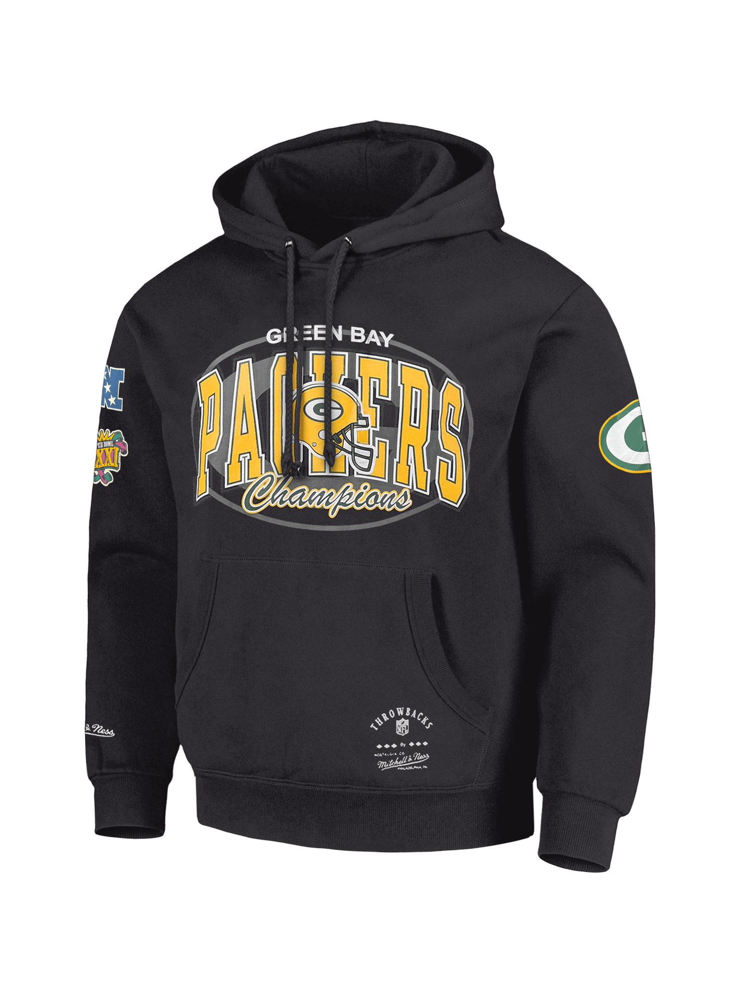 Green Bay Packers Mitchell & Ness NFL Arch Helmet Vintage Hoodie - Washed Black