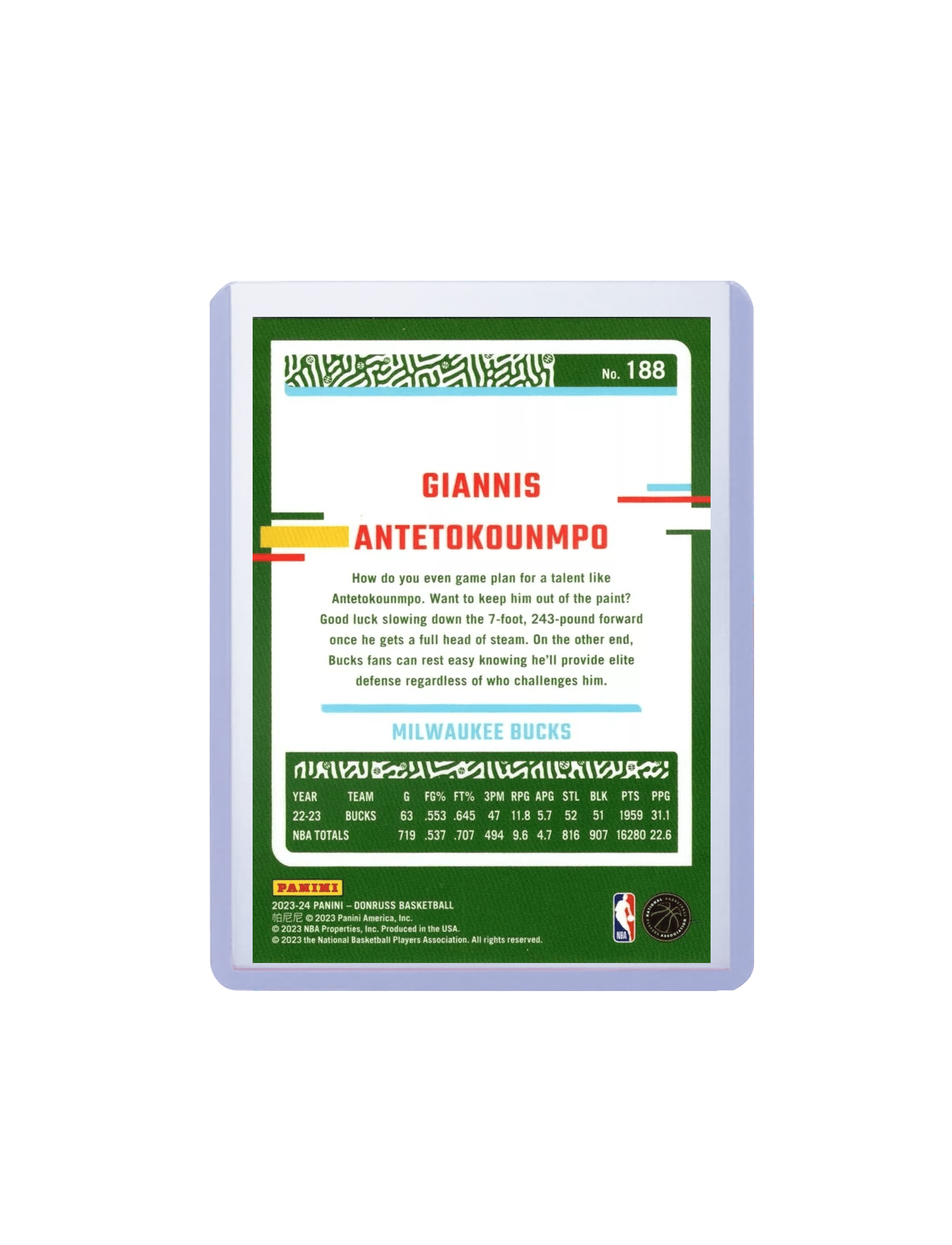 Giannis Antetokounmpo Milwaukee Bucks Panini NBA 23-24 Donruss Base Card