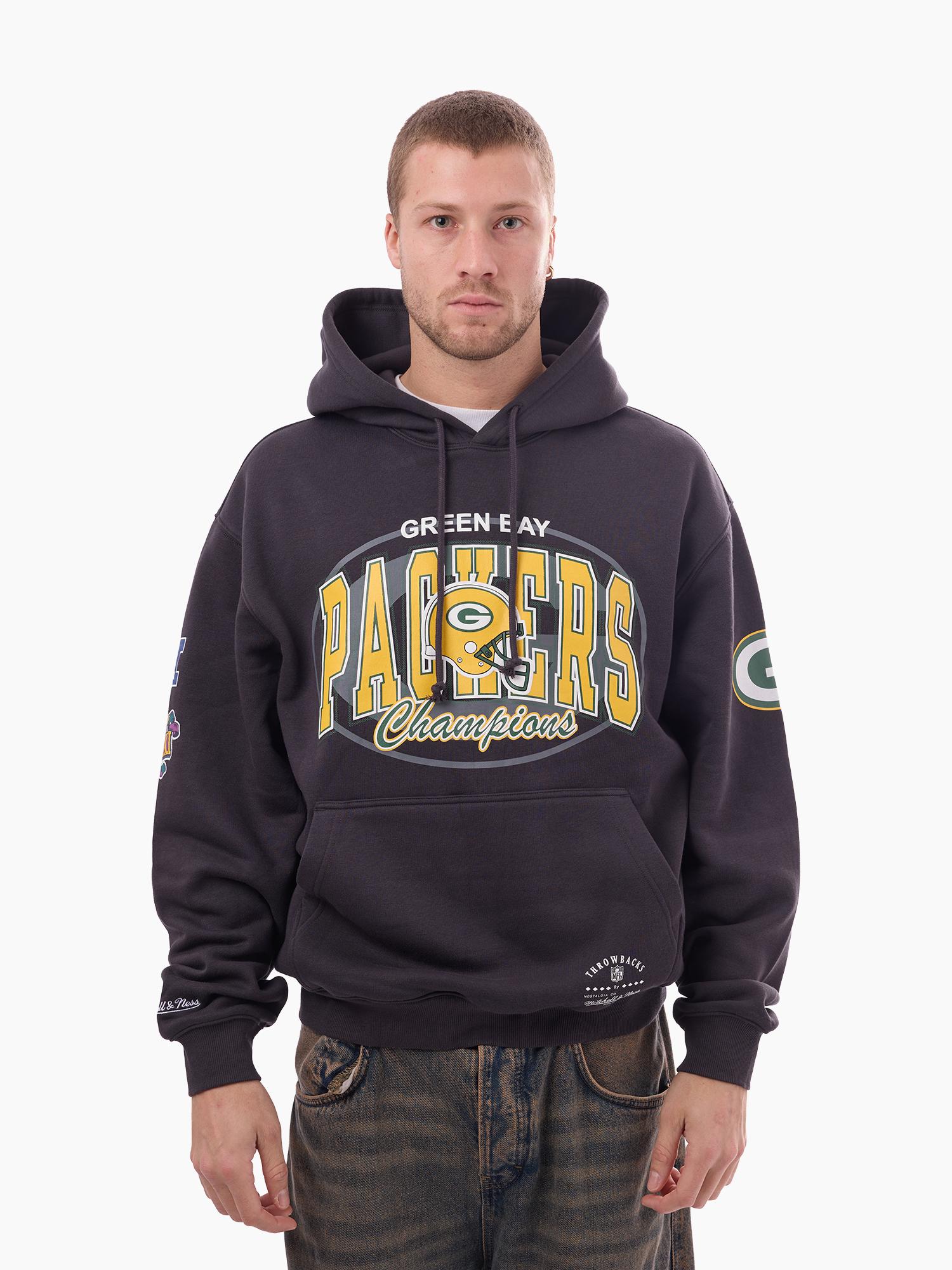 Green Bay Packers Mitchell & Ness NFL Arch Helmet Vintage Hoodie - Washed Black