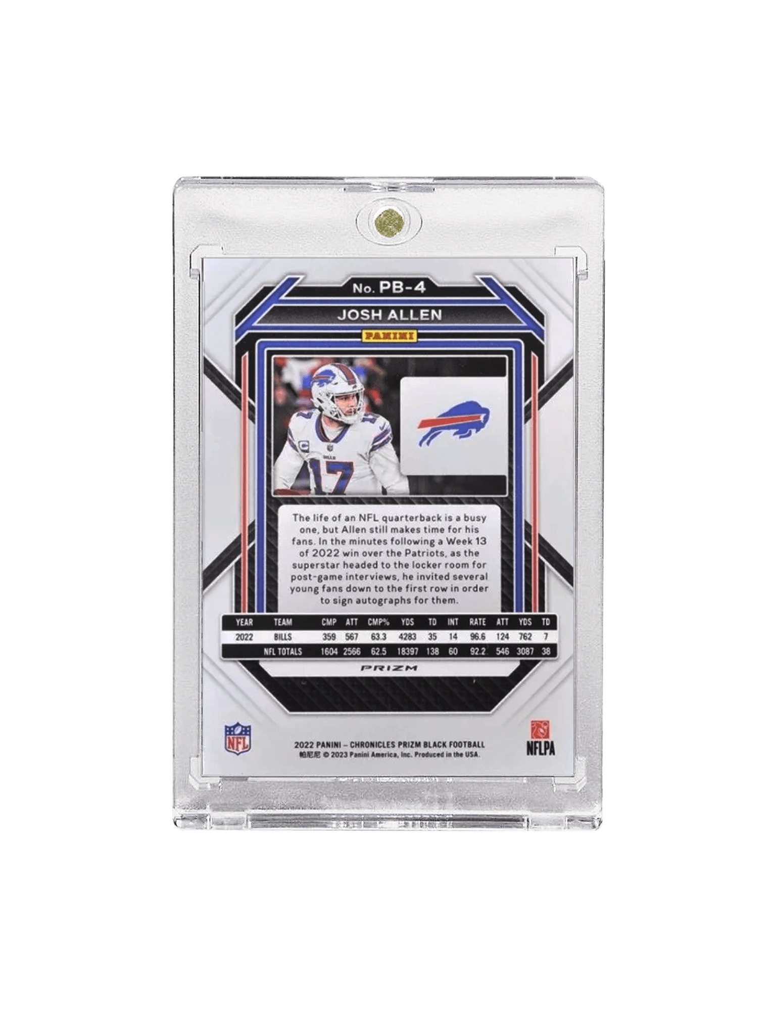 Josh Allen Buffalo Bills Panini NFL Prizm Black PB-4 Card