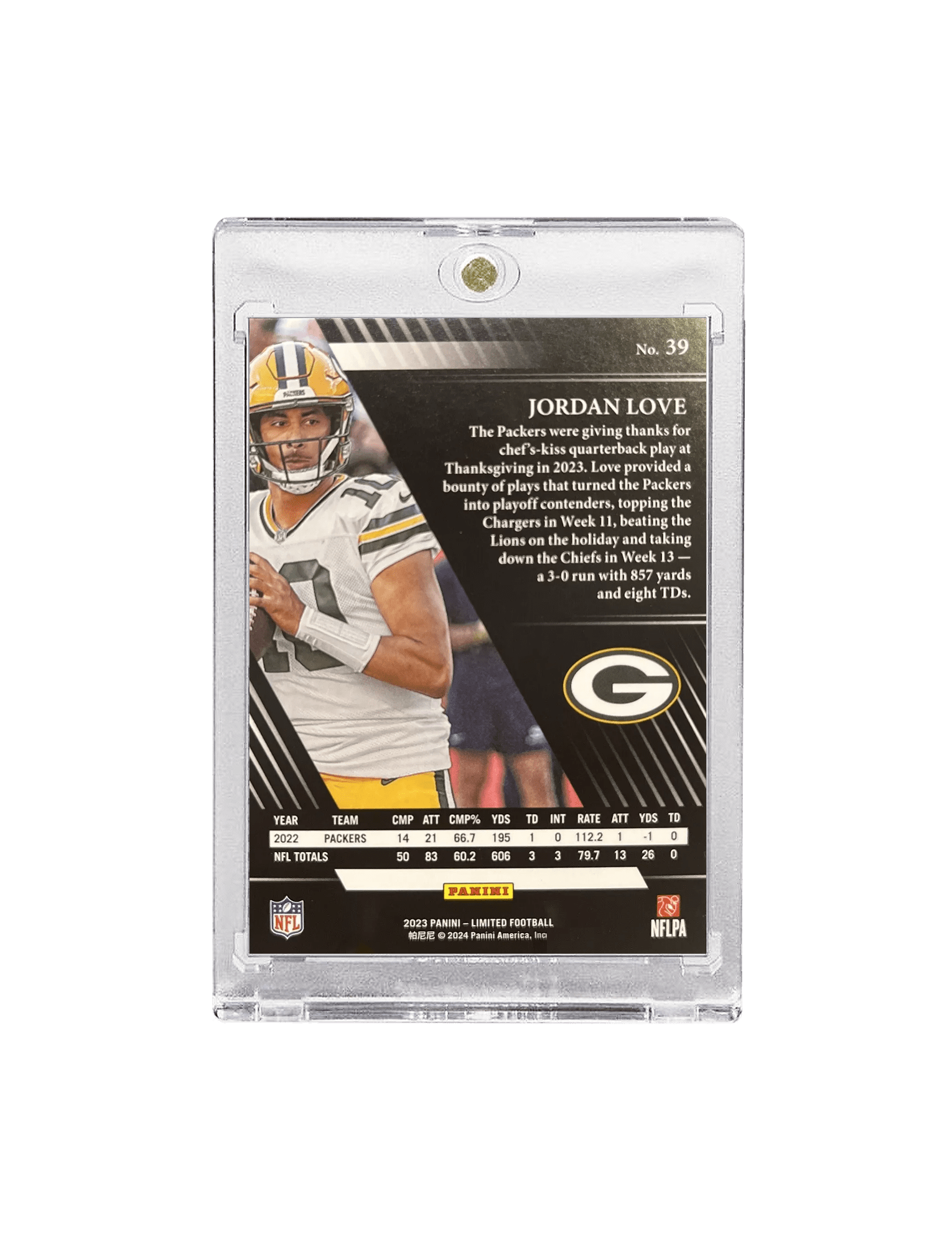 Jordan Love Green Bay Packers Panini NFL 23 Limited 39 Card