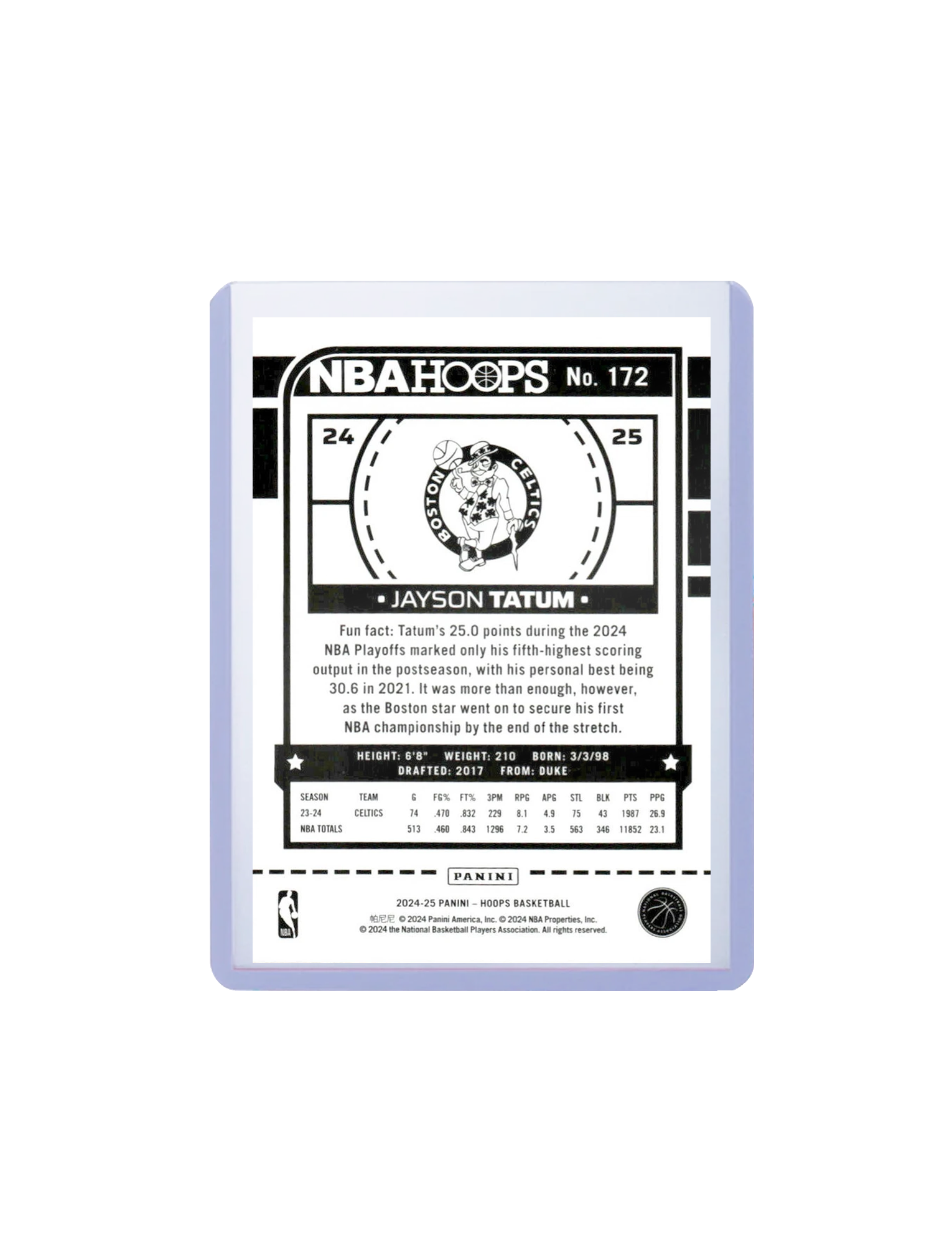 Jayson Tatum Boston Celtics Panini NBA Hoops 24-25 Base Card
