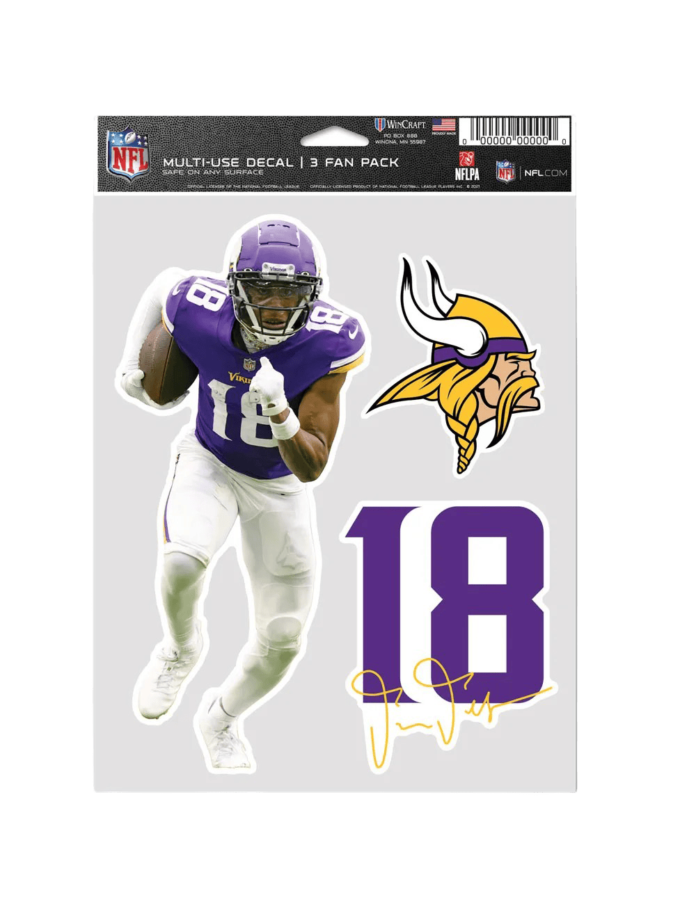 Justin Jefferson Minnesota Vikings Wincraft NFL 3 Piece 5” x 7” Decal Set