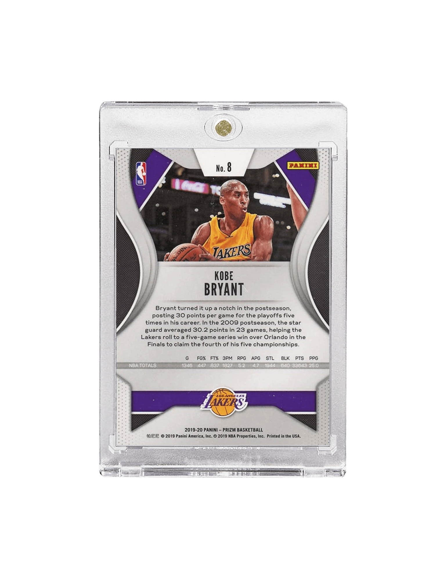 Kobe Bryant Los Angeles Lakers Panini NBA 19-20 Prizm Card