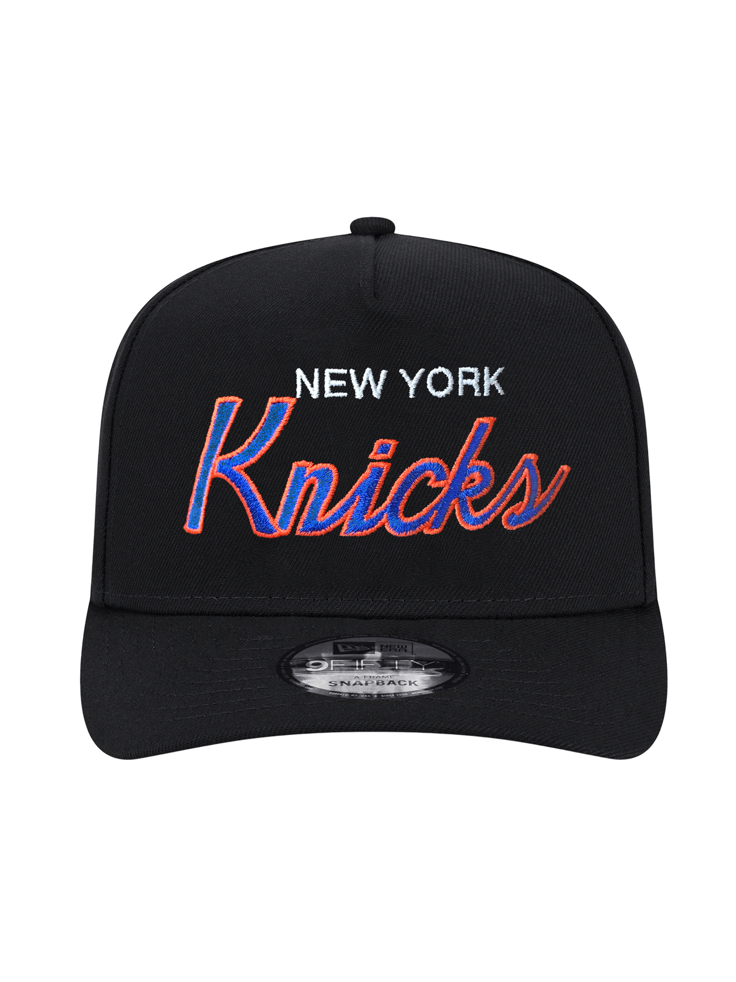 New York Knicks New Era NBA Script 9FIFTY Pre-Curved A-Frame Snapback Hat - Black