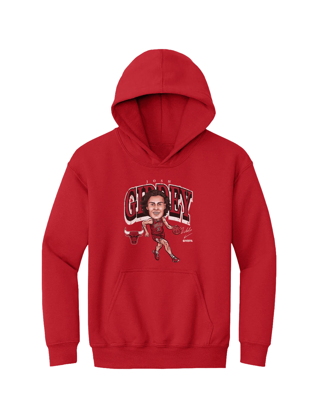Youths Josh Giddey Chicago Bulls 500 Level NBA Cartoon Hoodie Jumper - Red