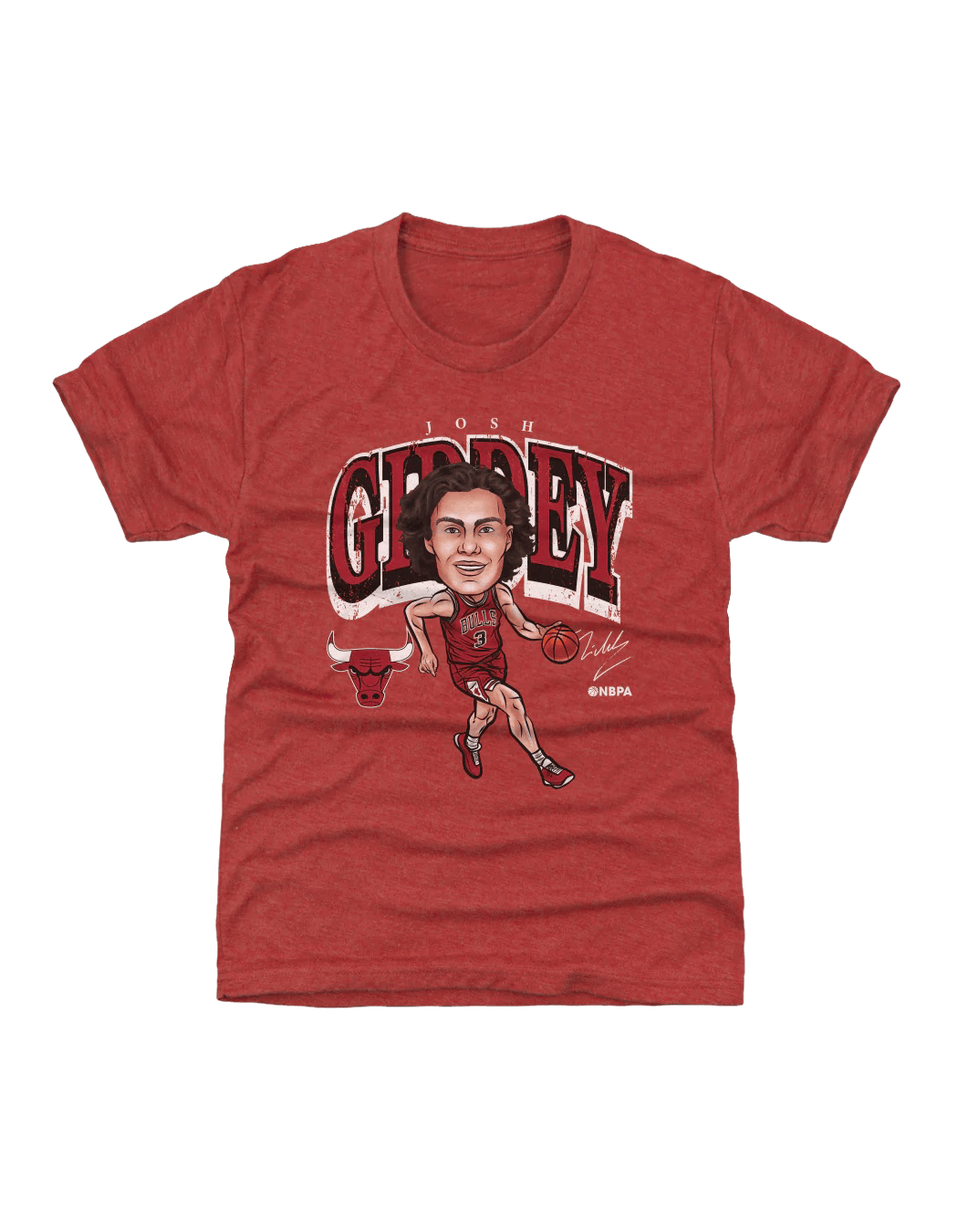 Youths Josh Giddey Chicago Bulls 500 Level NBA Cartoon T-Shirt - Tri Red
