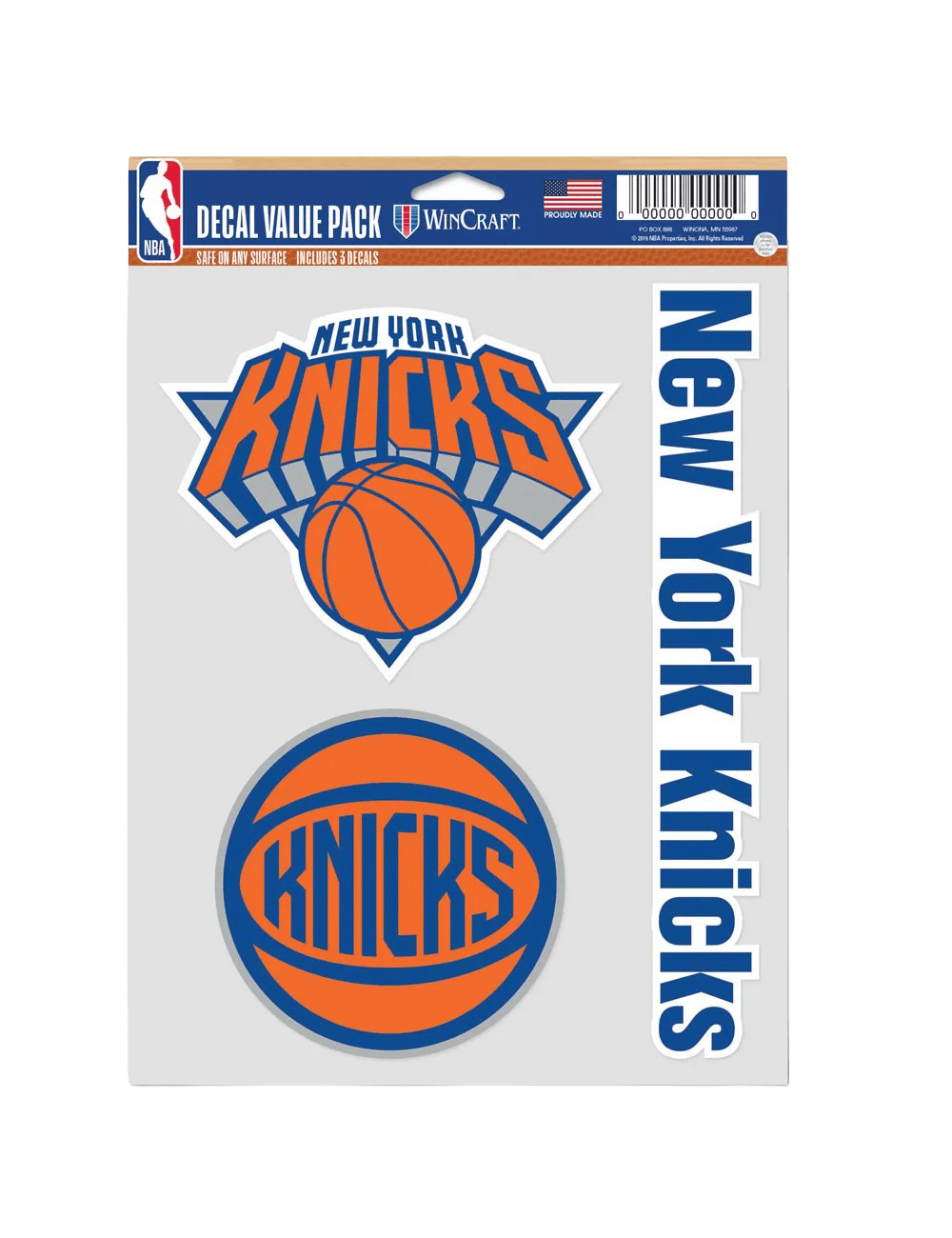 New York Knicks Wincraft NBA Team 3 Piece 5” x 7” Decal Set