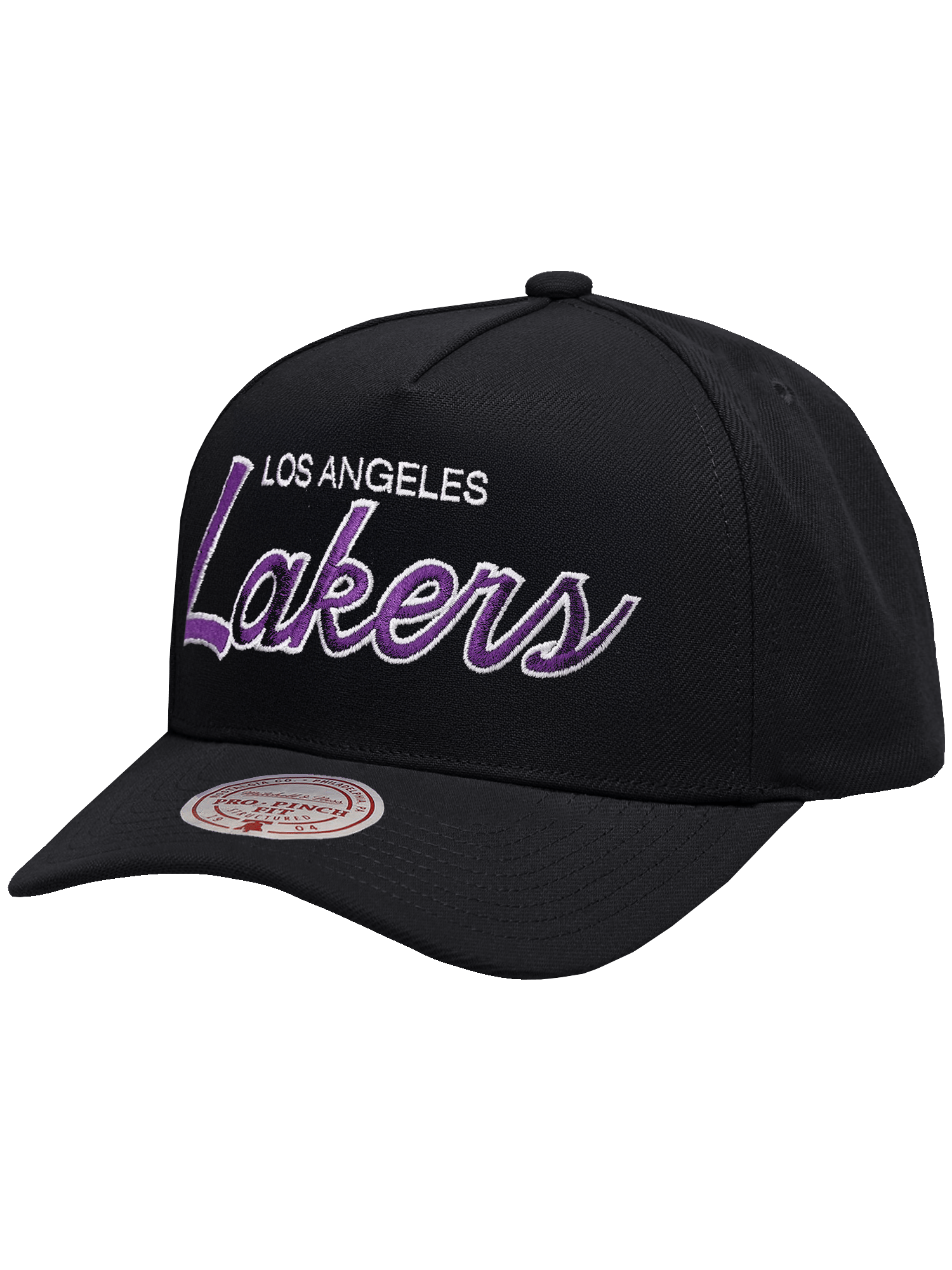 Los Angeles Lakers Mitchell & Ness NBA Script Pro Pinch Snapback Hat - Black