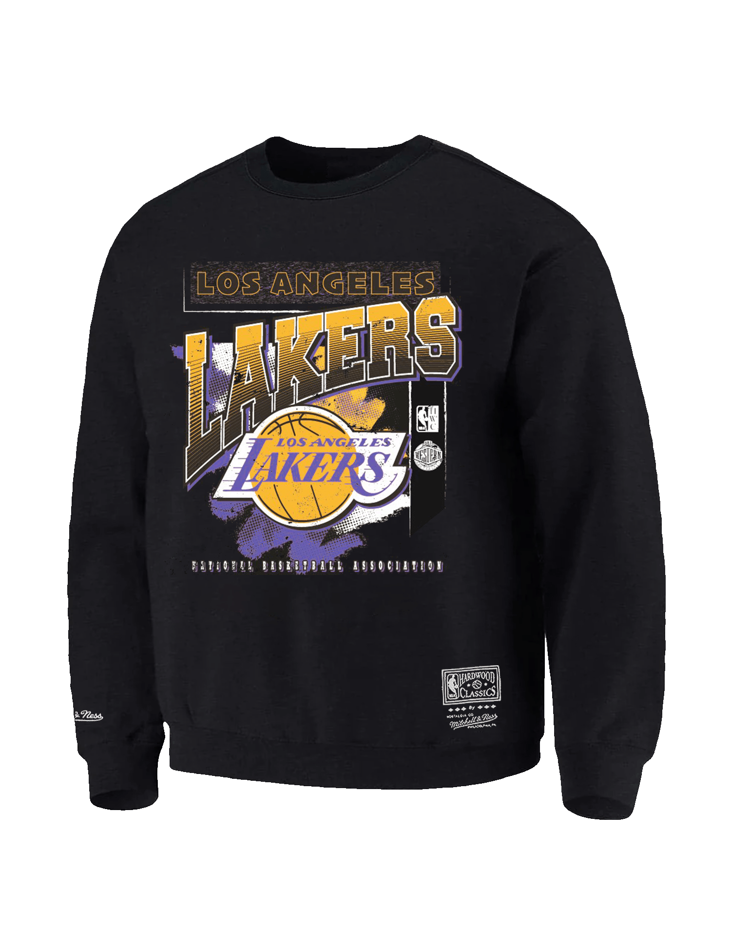 Los Angeles Lakers Mitchell & Ness NBA Brush Off 2.0 Vintage Crew Jumper - Faded Black