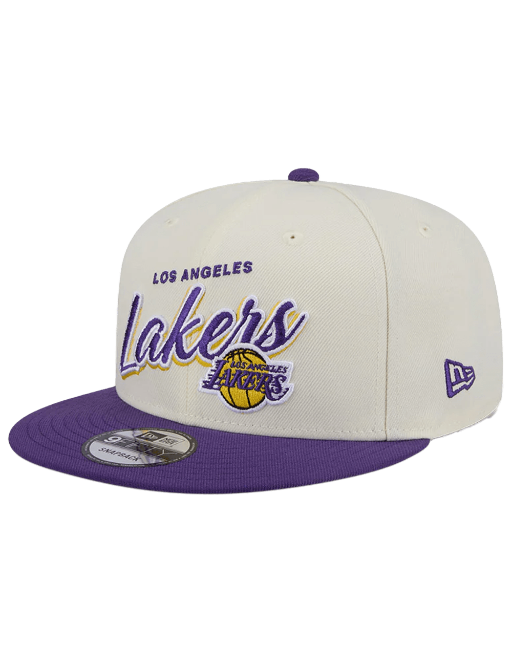 Los Angeles Lakers New Era NBA 2 Tone Script 9FIFTY Snapback Hat - Chrome White