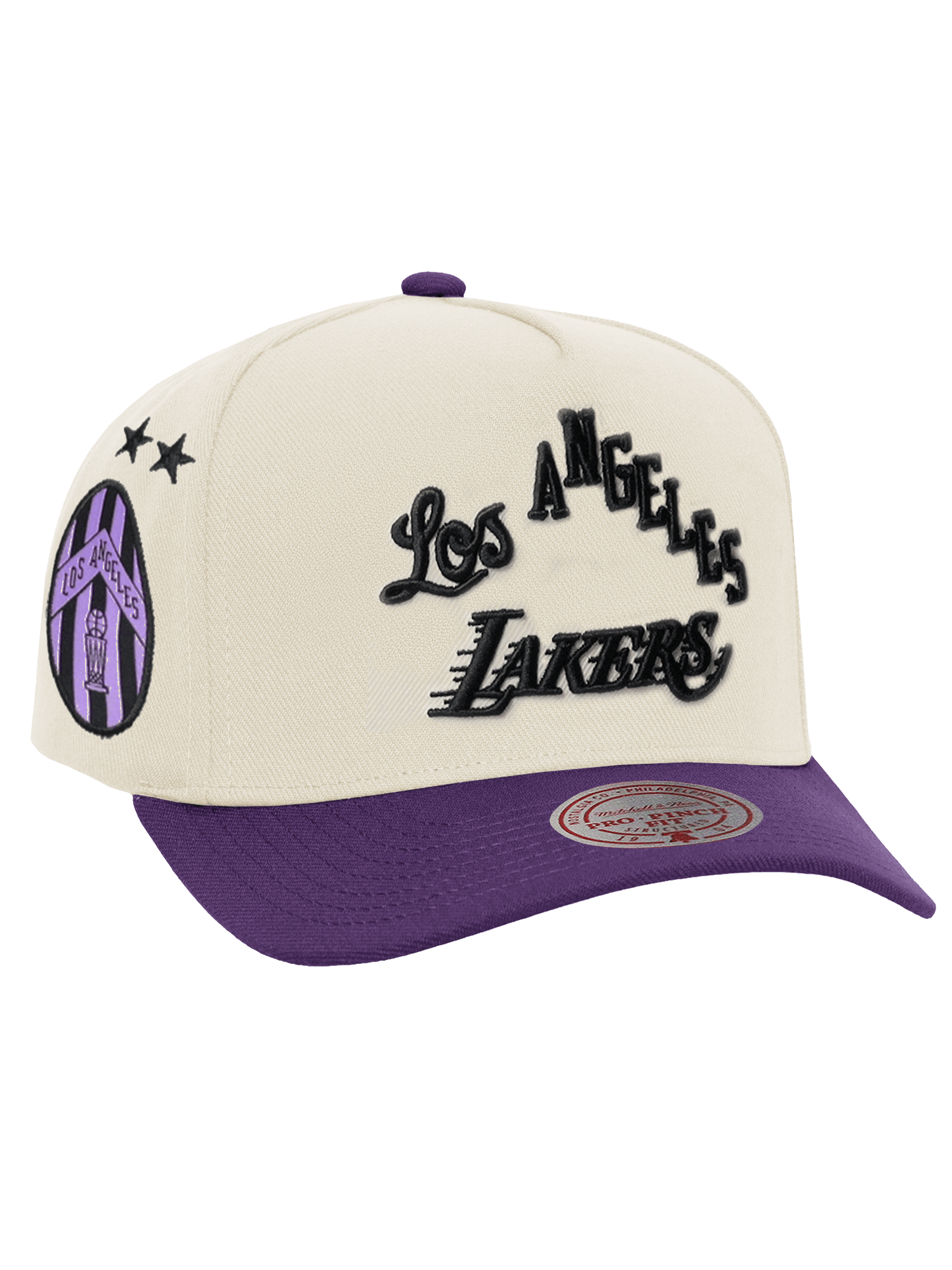 Los Angeles Lakers Mitchell & Ness NBA Tri Logo Pro Pinch Snapback Hat - Off White