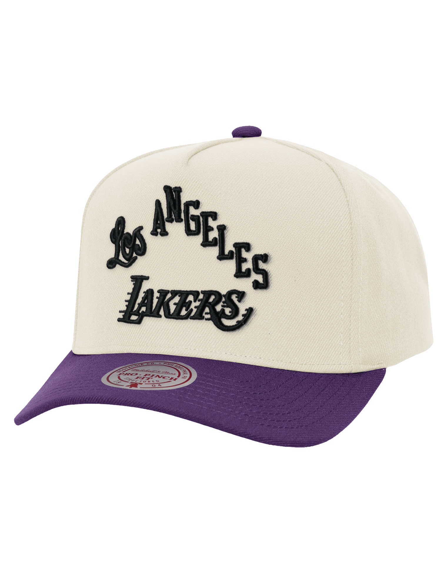 Los Angeles Lakers Mitchell & Ness NBA Tri Logo Pro Pinch Snapback Hat - Off White