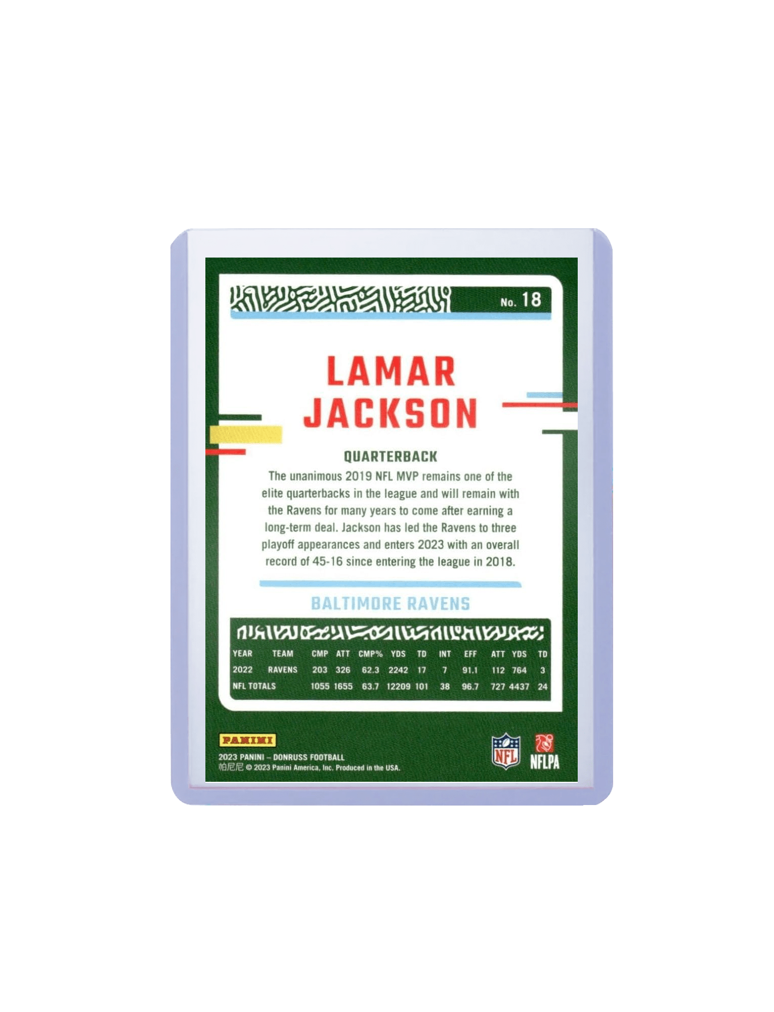 Lamar Jackson Baltimore Ravens Panini NFL 23-24 Donruss Card