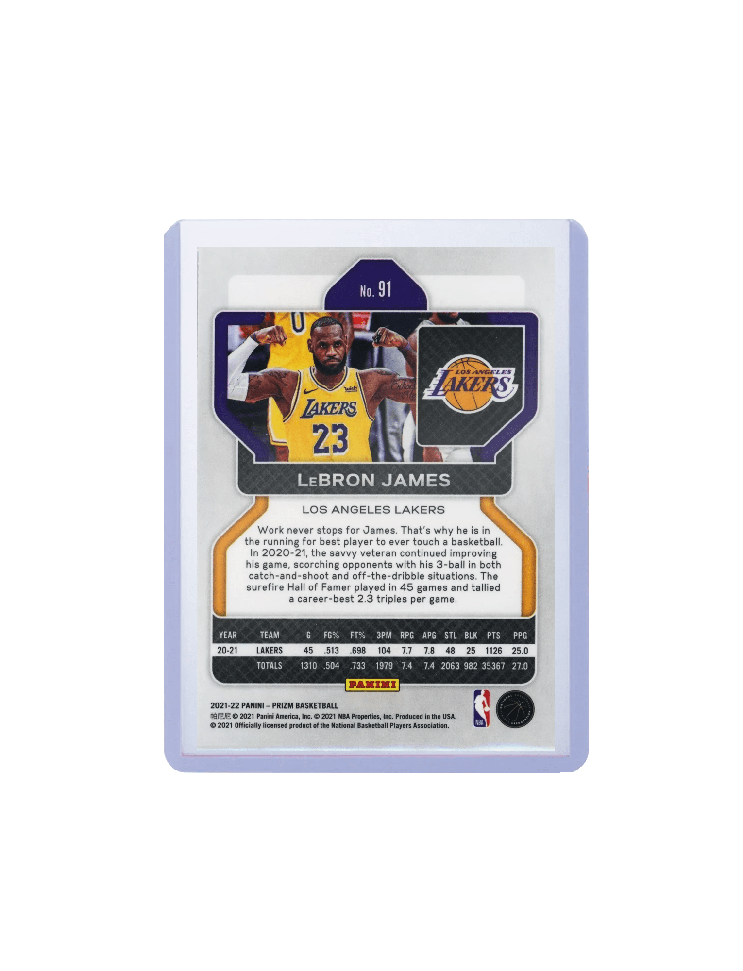 LeBron James Los Angeles Lakers Panini NBA 21-22 Prizm Base Card