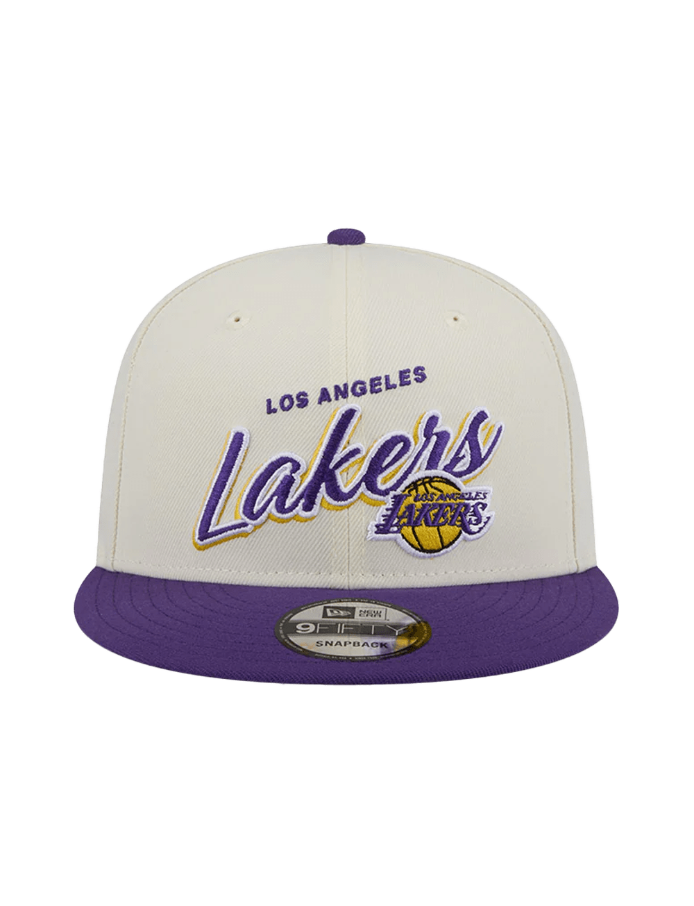 Los Angeles Lakers New Era NBA 2 Tone Script 9FIFTY Snapback Hat - Chrome White