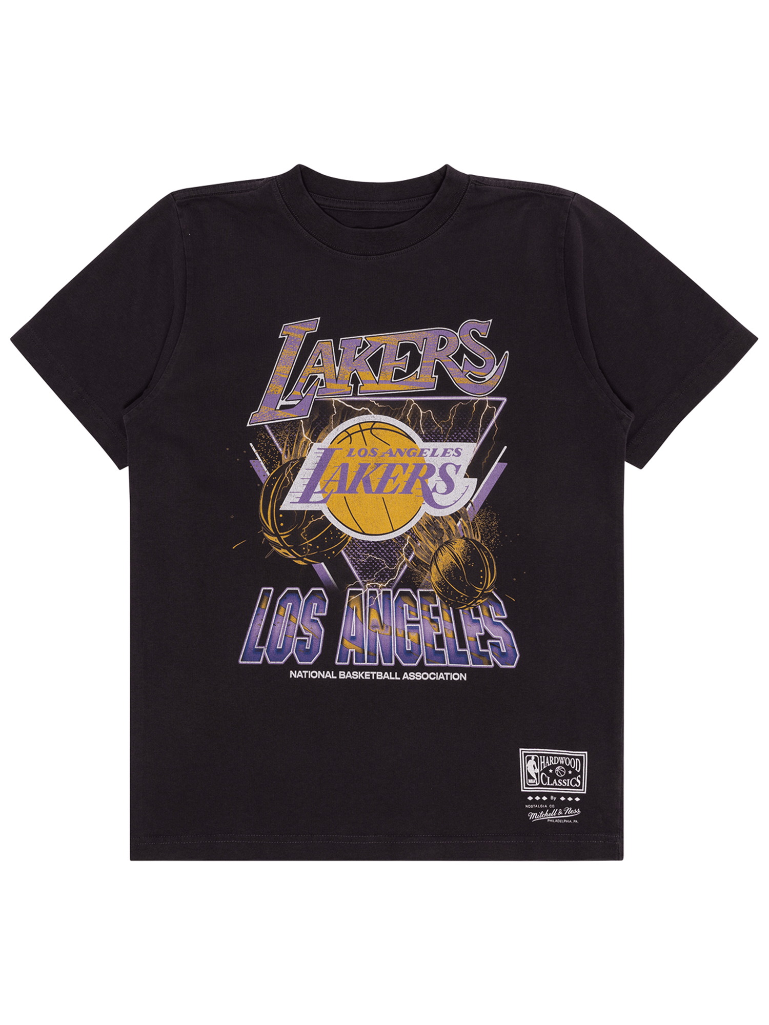 Los Angeles Lakers Mitchell & Ness NBA Trigon Vintage T-Shirt - Overdyed Black