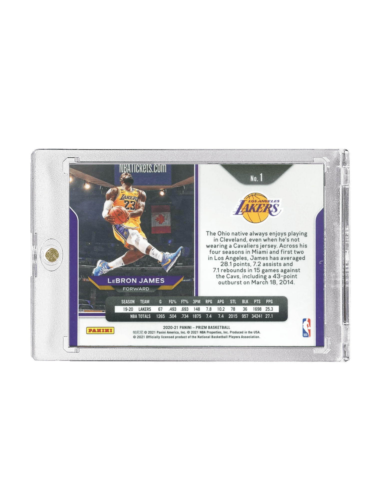 LeBron James Los Angeles Lakers Panini NBA 20-21 Prizm 1 Card