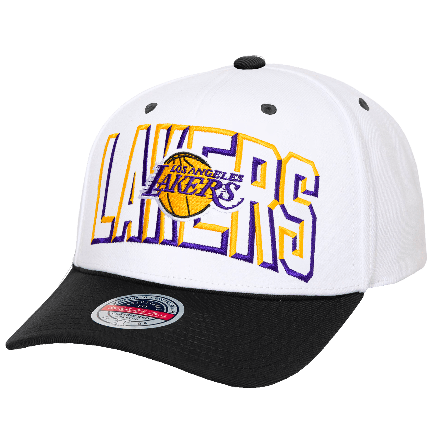 Los Angeles Lakers Mitchell & Ness NBA Bevel Classic Red Snapback Hat - White