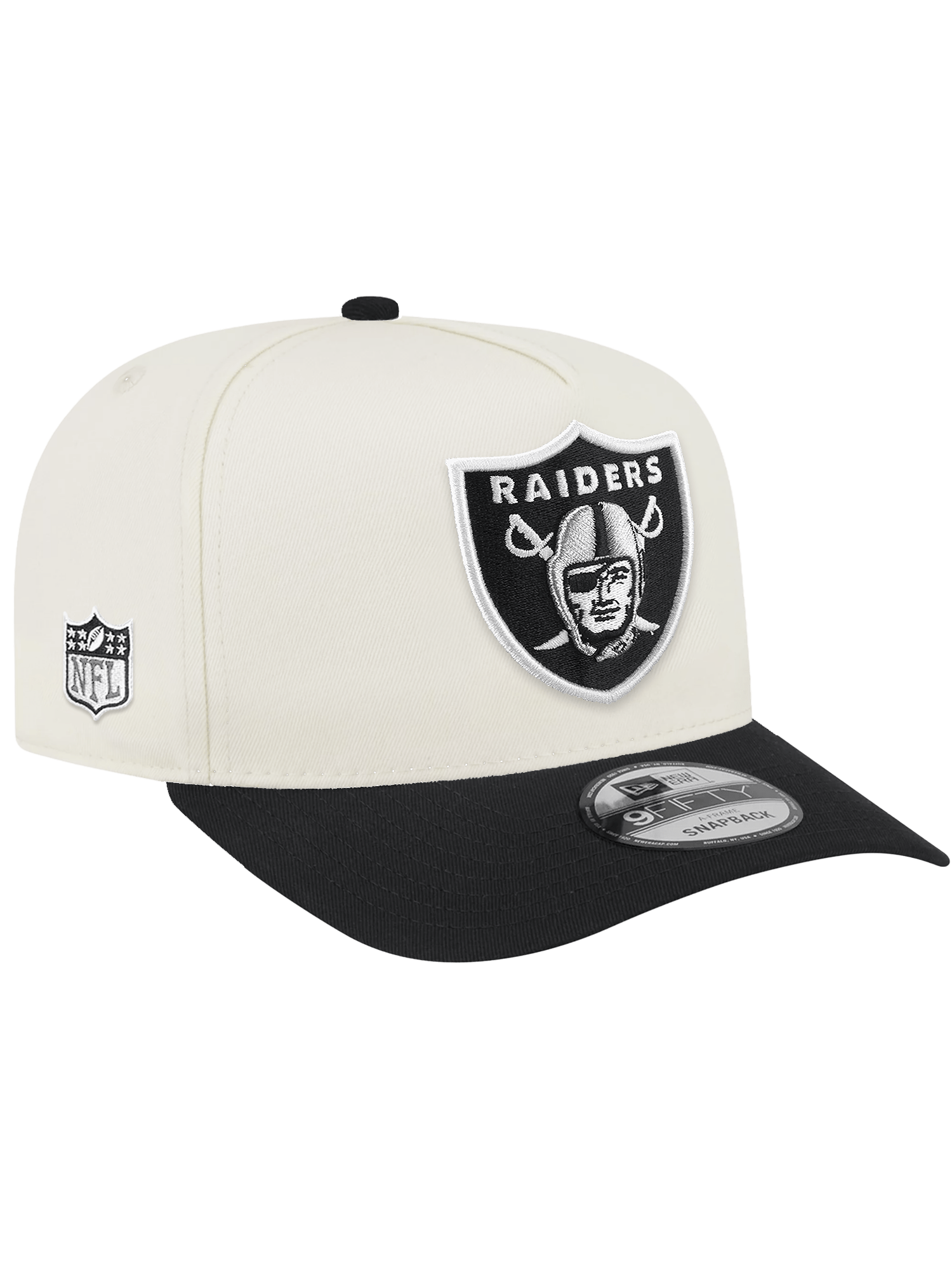 Las Vegas Raiders New Era NFL Team 2T 9FIFTY A-Frame Pre-Curved Snapback Hat - Chrome