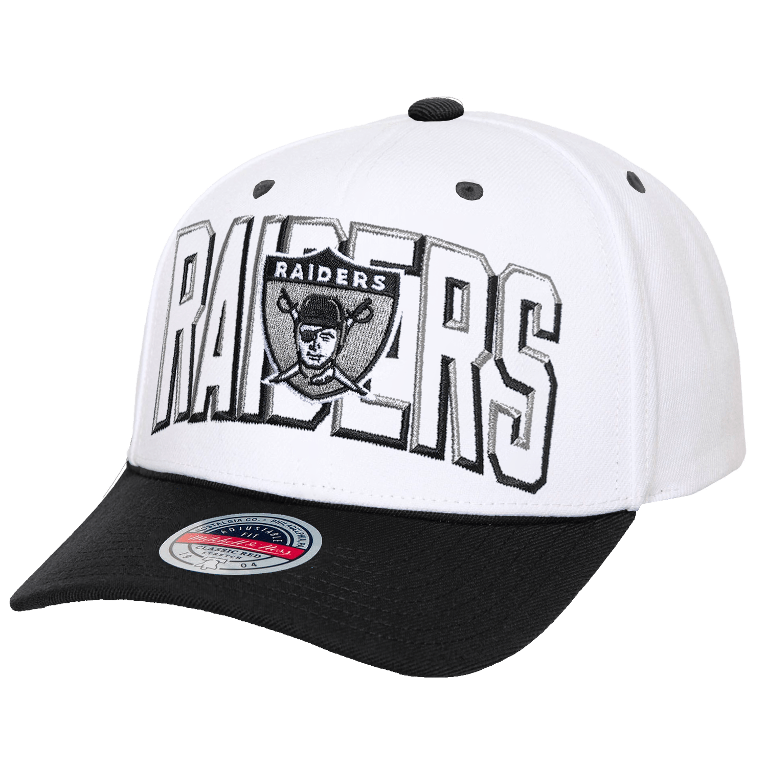 Las Vegas Raiders Mitchell & Ness NFL Bevel Classic Red Snapback Hat - White
