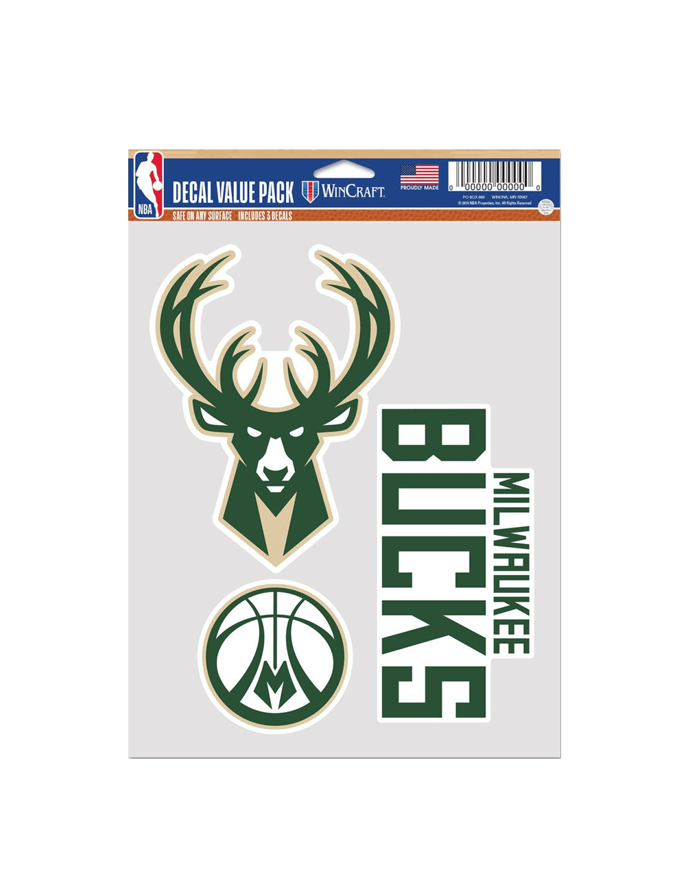 Milwaukee Bucks Wincraft NBA Multi Use Decal 3 Pack Set
