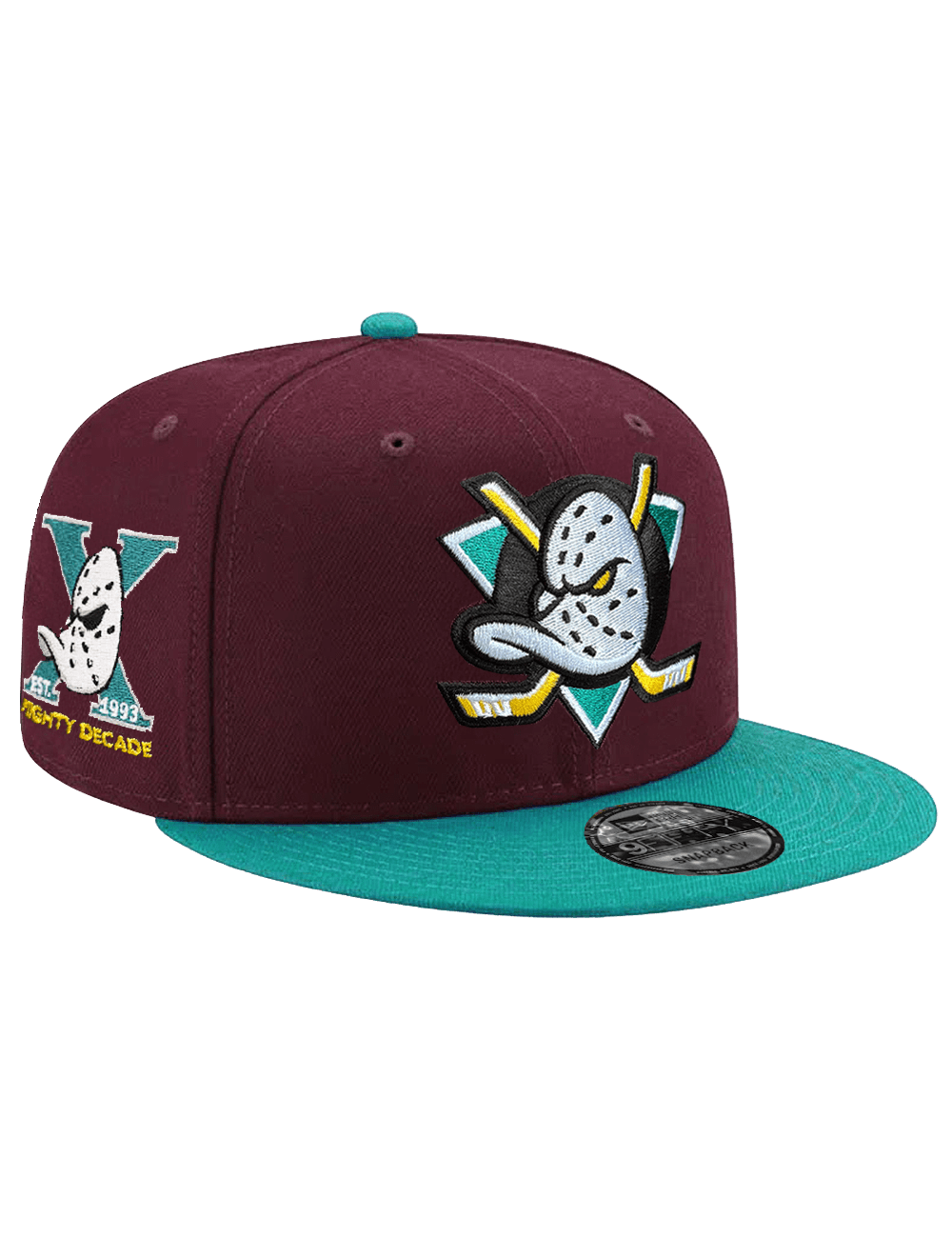 Anaheim Mighty Ducks New Era NHL Mighty Decade 9FIFTY Snapback Hat - Maroon/Teal