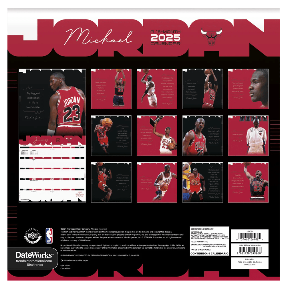 Michael Jordan Chicago Bulls Trends NBA 2025 Wall Calendar