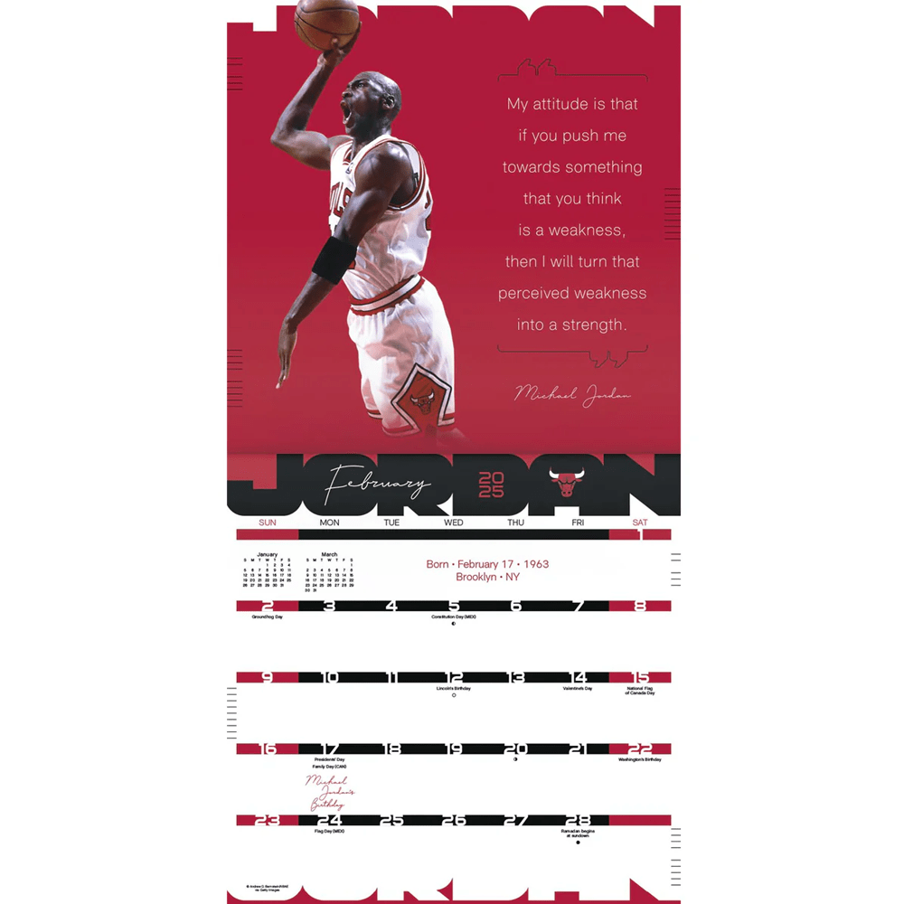 Michael Jordan Chicago Bulls Trends NBA 2025 Wall Calendar