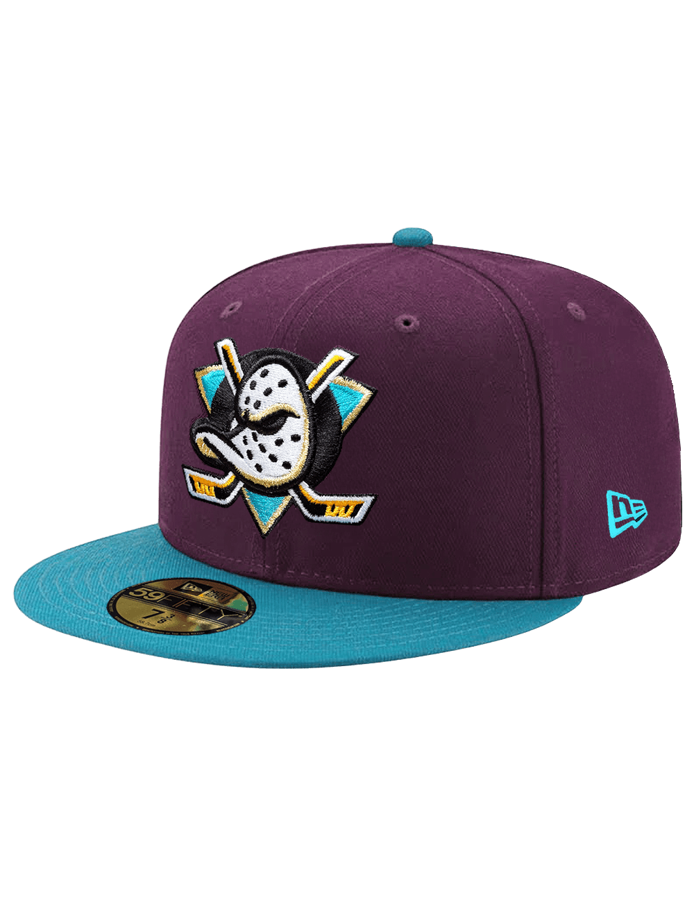 Anaheim Mighty Ducks New Era NHL Conf Side Patch 59FIFTY Fitted Hat - Plum/Aqua