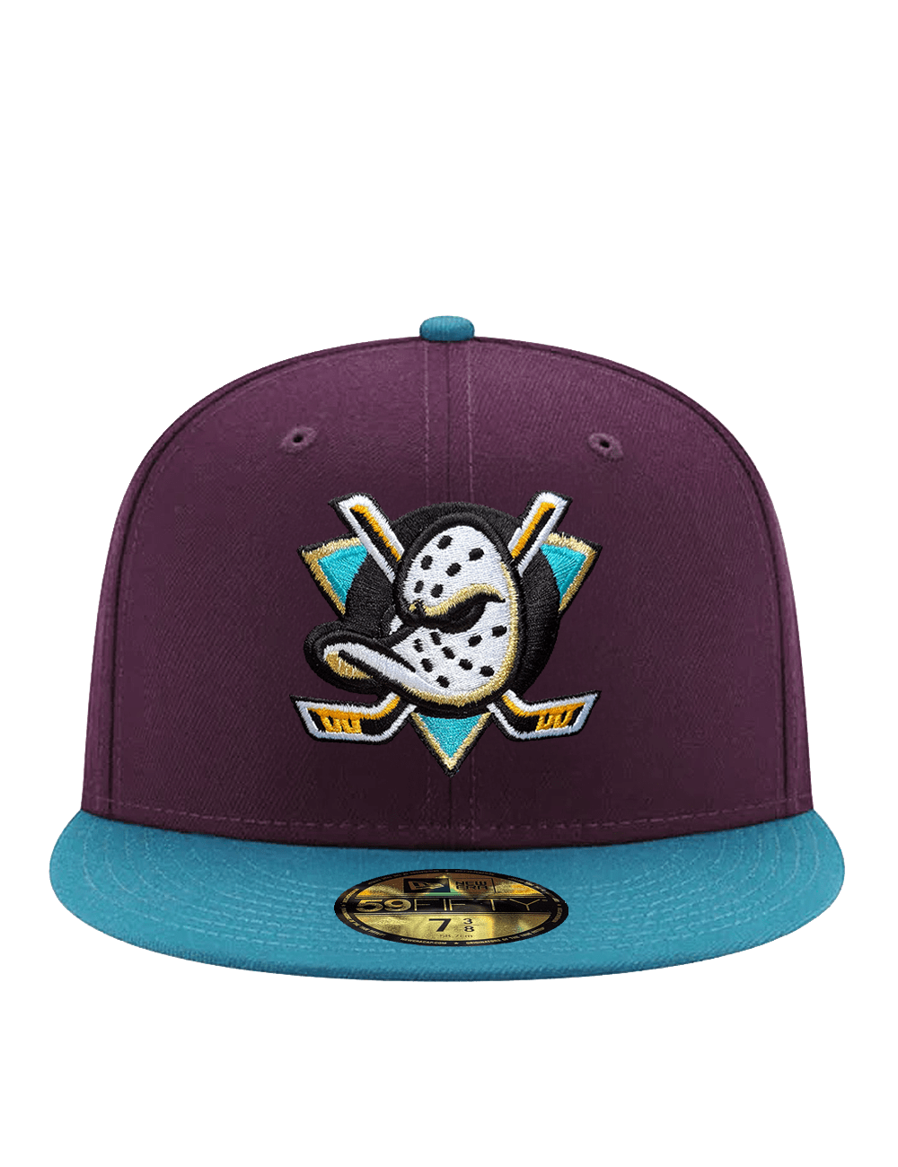 Anaheim Mighty Ducks New Era NHL Conf Side Patch 59FIFTY Fitted Hat - Plum/Aqua