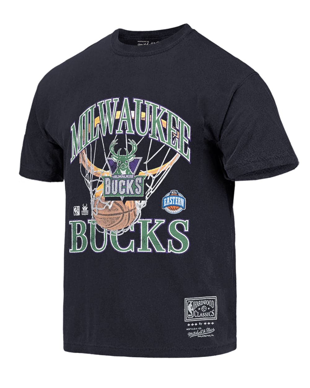 Milwaukee Bucks Mitchell & Ness NBA HWC In The Net Vintage T-Shirt - Faded Black