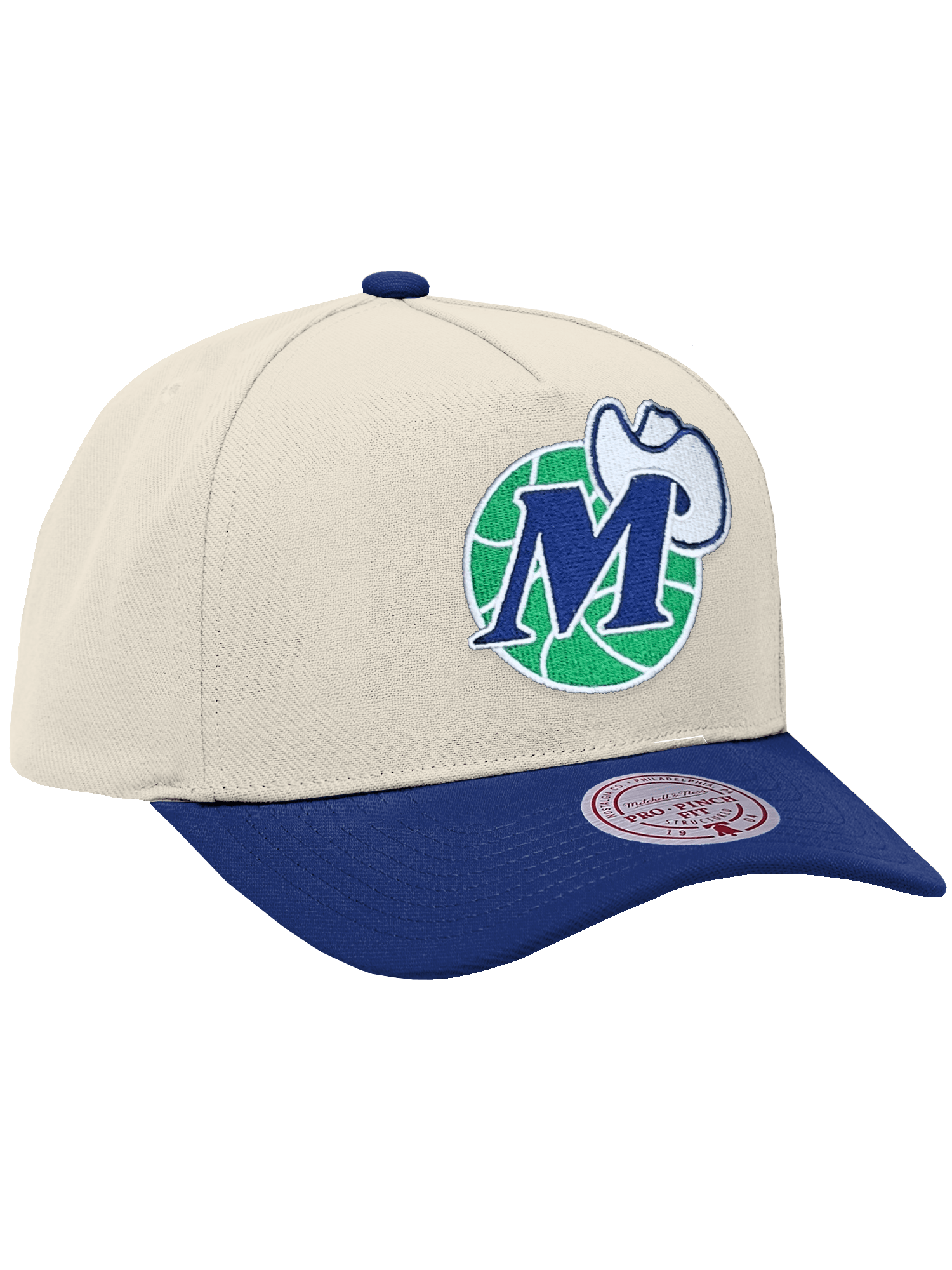 Dallas Mavericks Mitchell & Ness NBA HWC 2T Pro Pinch Snapback Hat - Cream