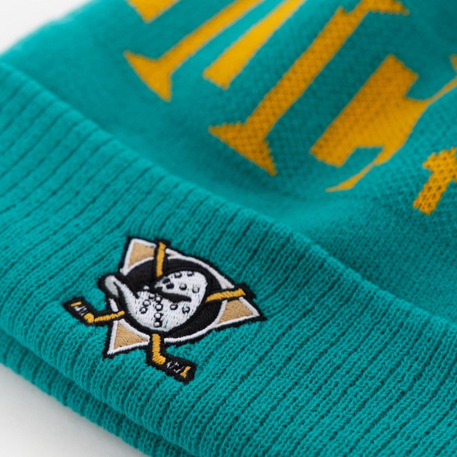 Anaheim Mighty Ducks NHL Throwback Stripe Pom Knit Beanie