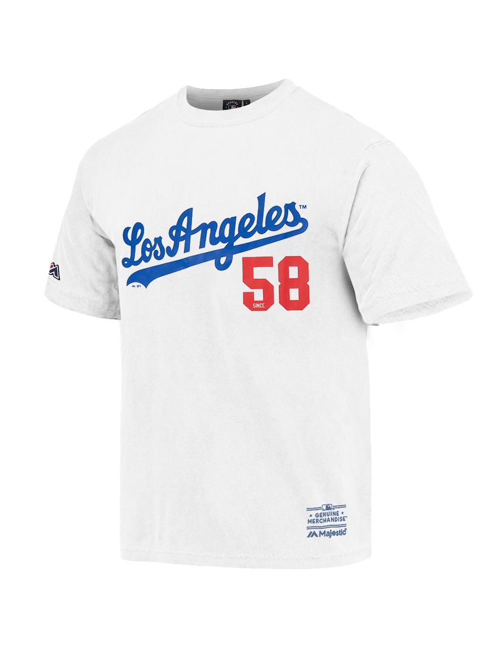 Los Angeles Dodgers Majestic MLB Script Number Vintage T-Shirt - Vintage White