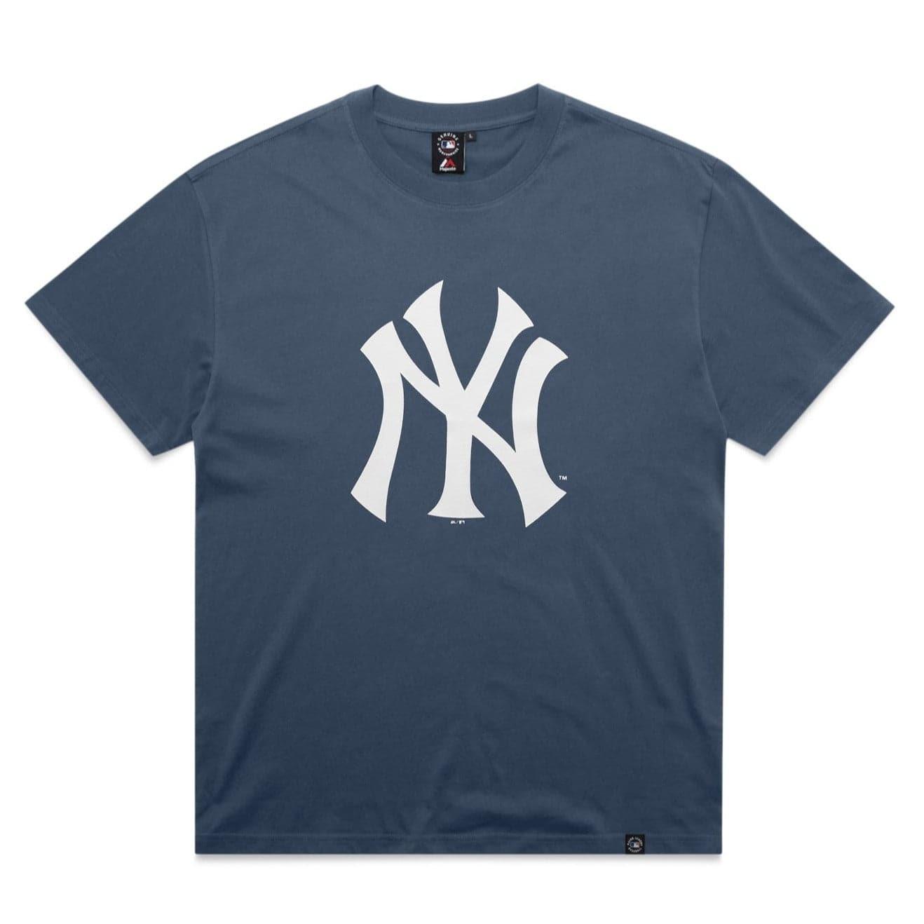 New York Yankees Majestic MLB Large Logo Vintage T-Shirt - French Navy