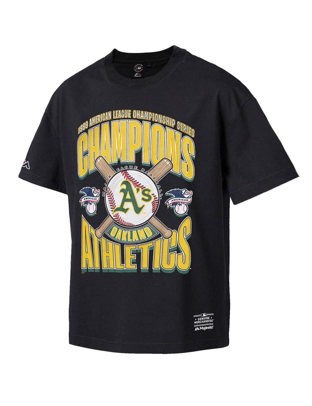 Oakland Athletics Majestic MLB League Champs Oversized Vintage T-Shirt - Faded Black