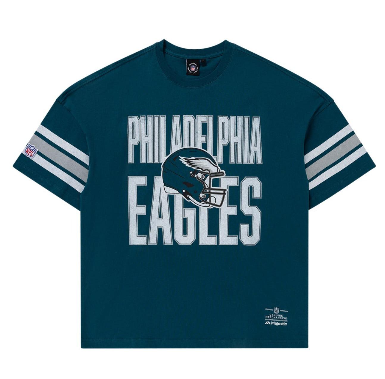 Philadelphia Eagles Majestic NFL Oversized Sport Stripe T-Shirt - Green