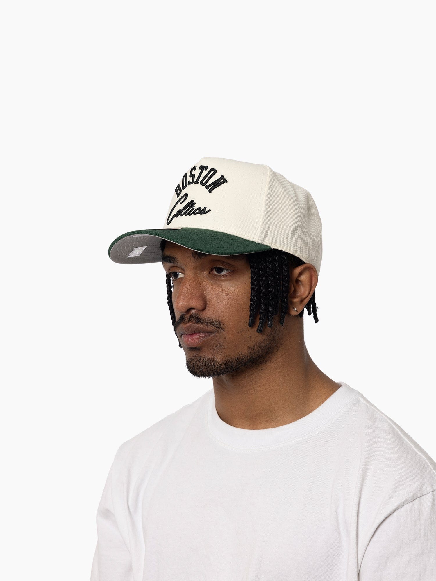 Boston Celtics Mitchell & Ness NBA Tri Logo Pro Pinch Snapback Hat - Off White